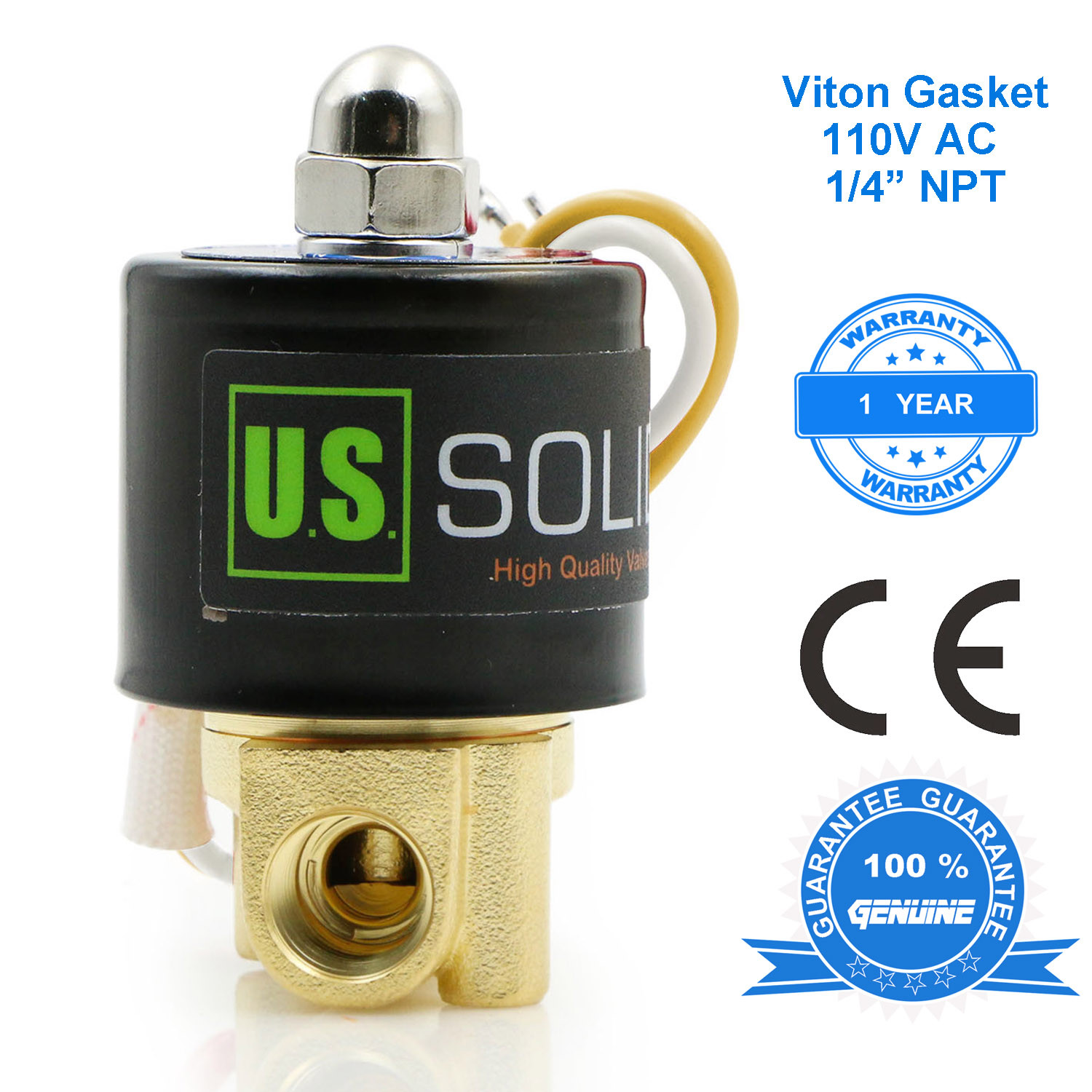 U. S. Solid 1/4″ Brass Electric Solenoid Valve 110V AC Normally Closed VITON