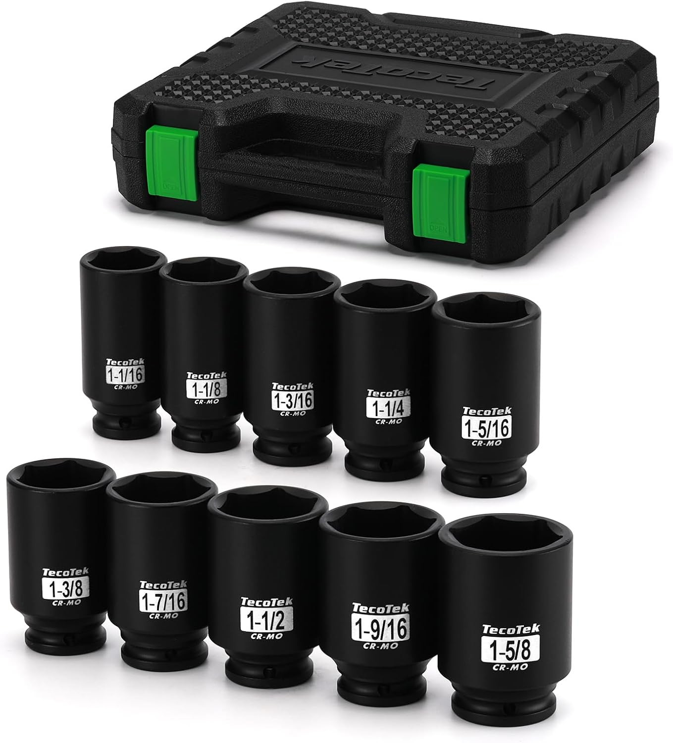 1/2″ Drive Deep 6-Point Impact Socket Set, 10-Piece Deep SAE Spindle Axle Nut Im