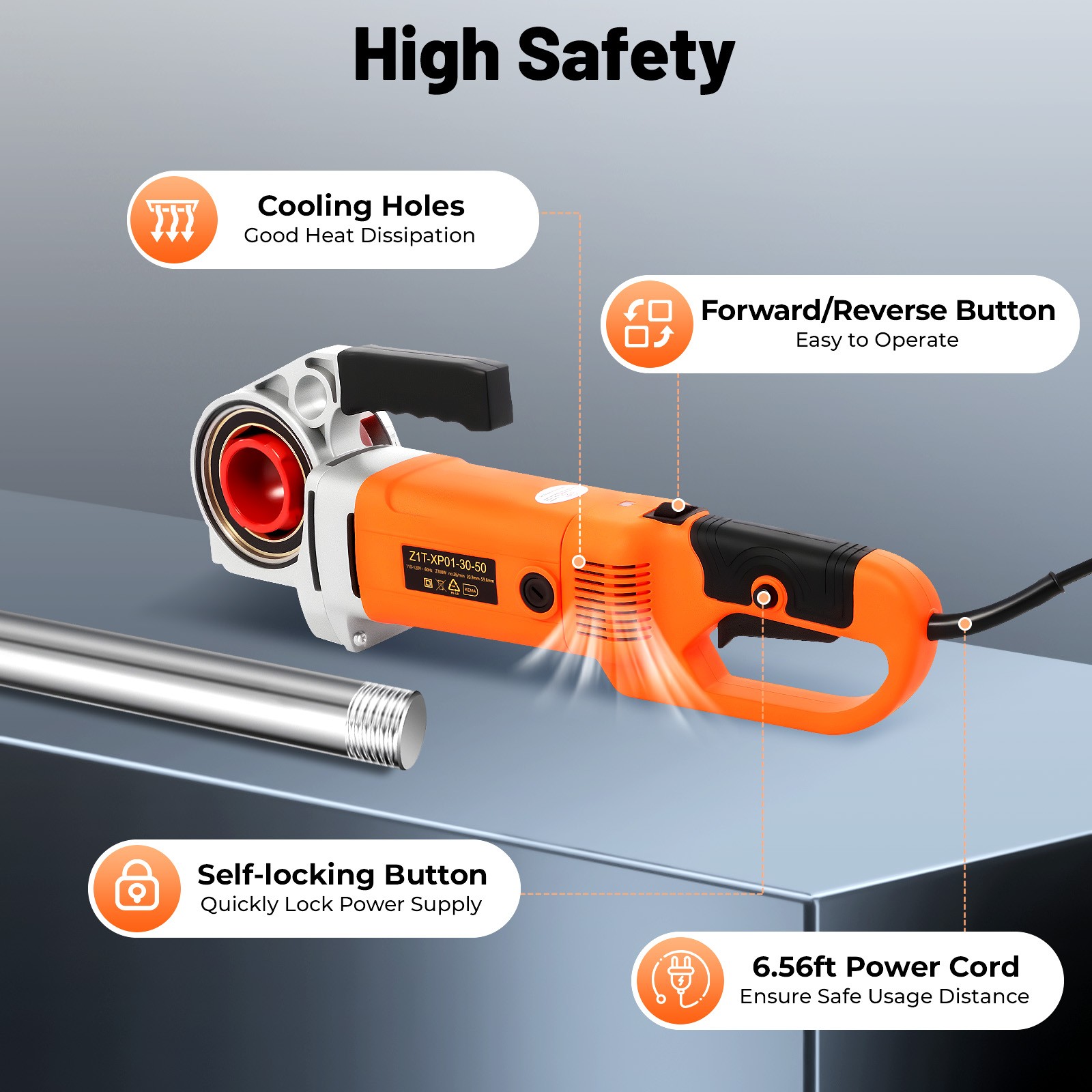 Electric Pipe Threader With 6 Dies 1/2″-2″ 2300W Handheld Pipe Threading Machine