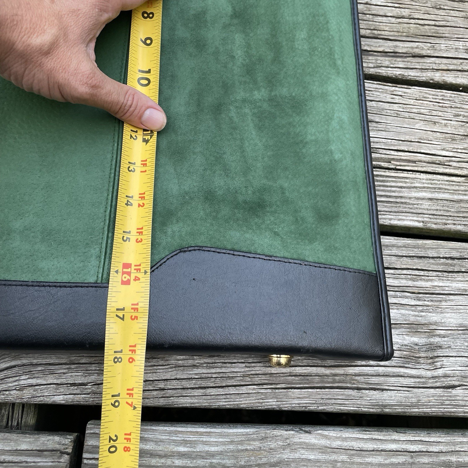 VTG Leather Art Portfolio Binder Green Suede Zipper Handle Spiral Binder NEW