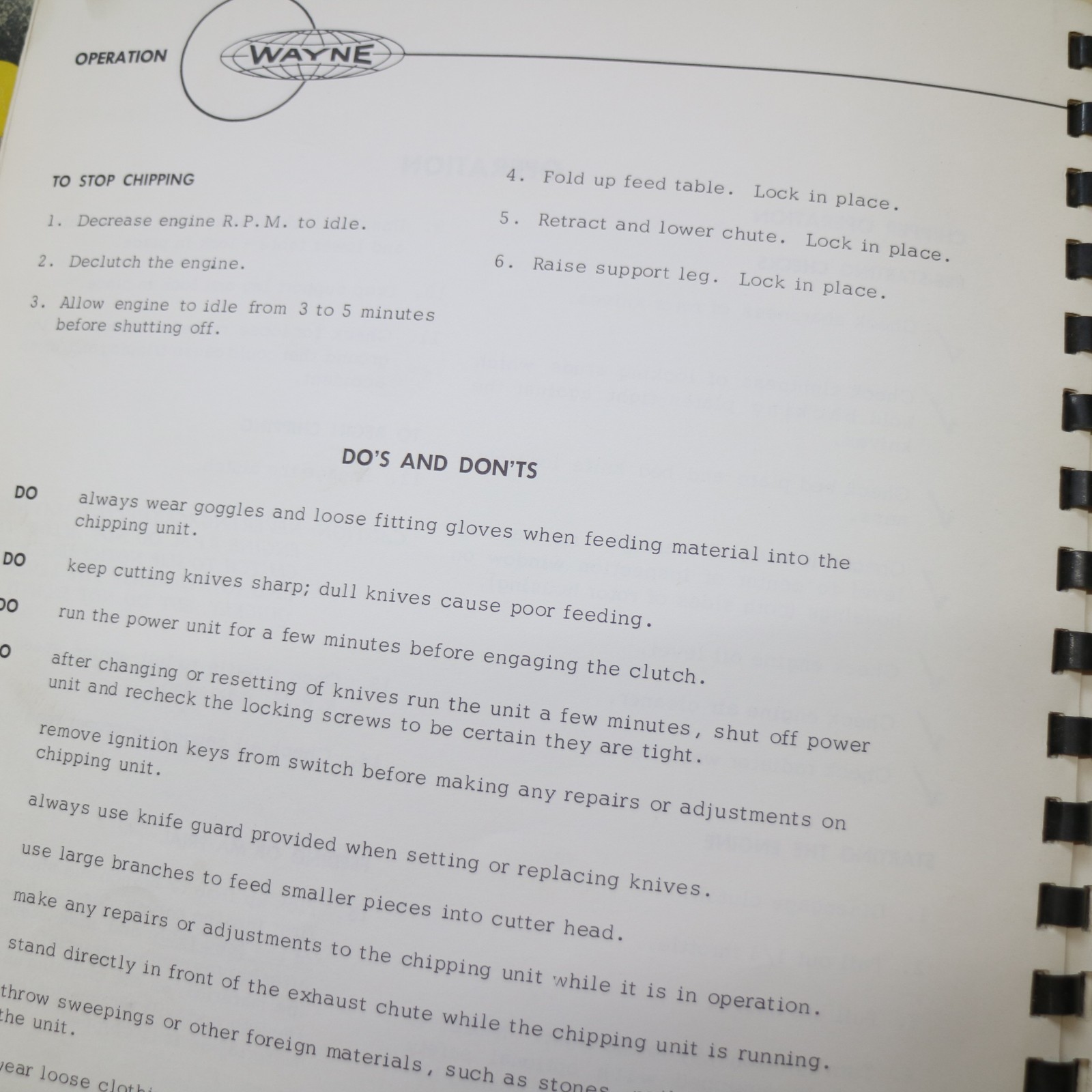 WAYNE 1000 Series Brush Chipper Owner Operation Maintenance Manual guide book