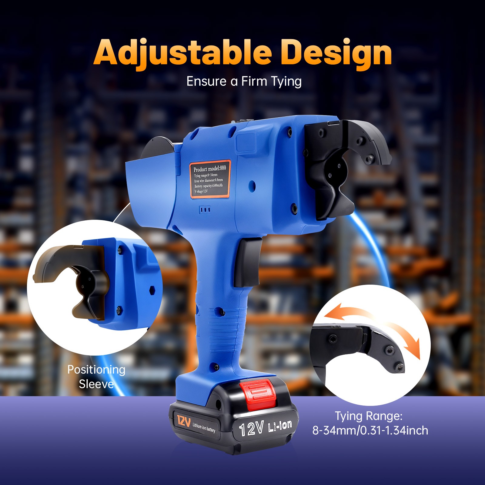 8-34mm Automatic Rebar Tying Machine Electric Rebar Tier Tool+ 4500 Mah Battery