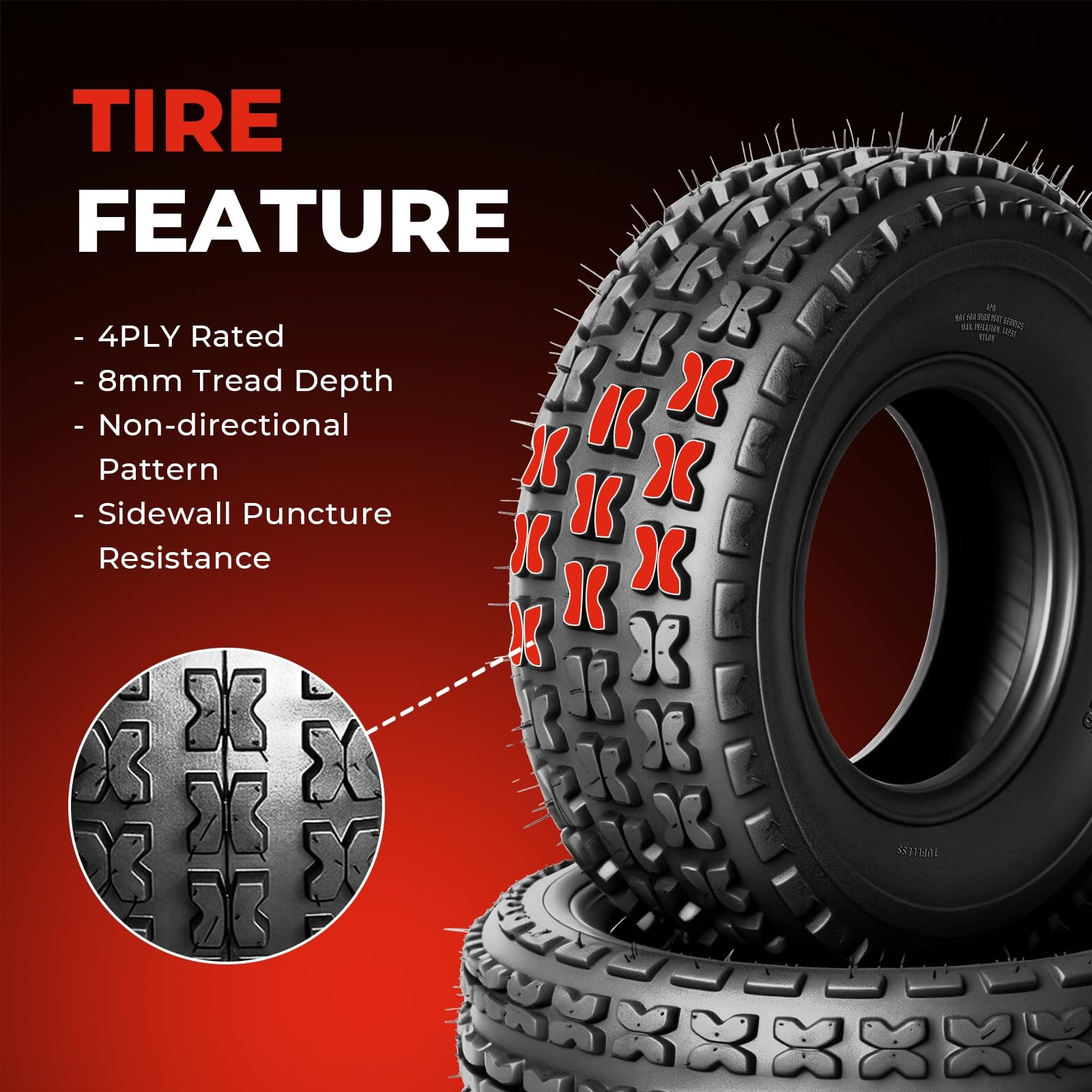 Set of 4 ATV Tires 19×7-8 Front 18×9.5-8 Rear All Terrain 4 Ply Tubeless