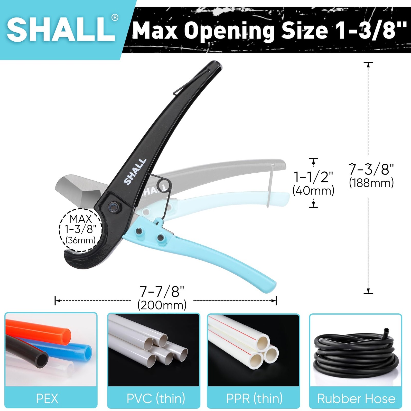 SHALL PEX Pipe Cutter, Cuts up to 1-3/8’’, Fast Tubing Blue-black