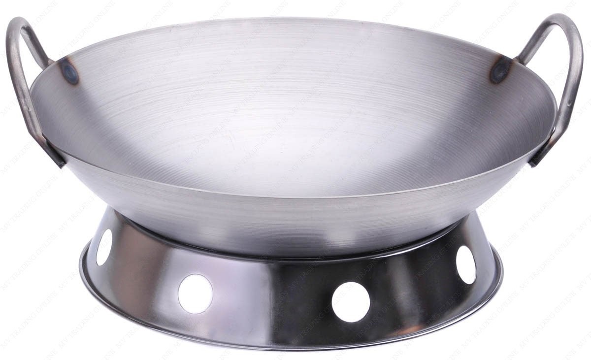 M.V. Trading 14 Inches Carbon Steel Round Bottom Wok Two Side Metal Handle 14