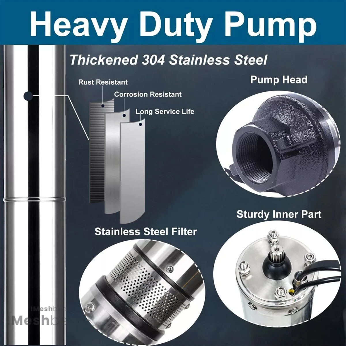 1HP Deep Well Submersible Pump 4» OD 110V 33GPM 300ft Stainless Steel 50′ Cord