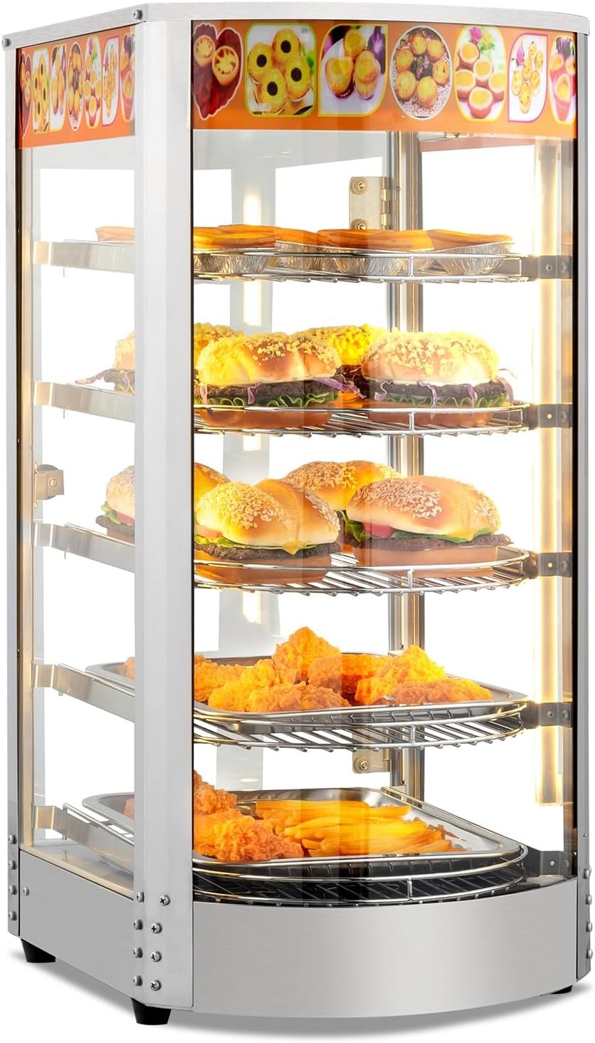 ROVSUN 5-Tier Commercial Food Warmer Display Countertop Pizza Cabinet with Light