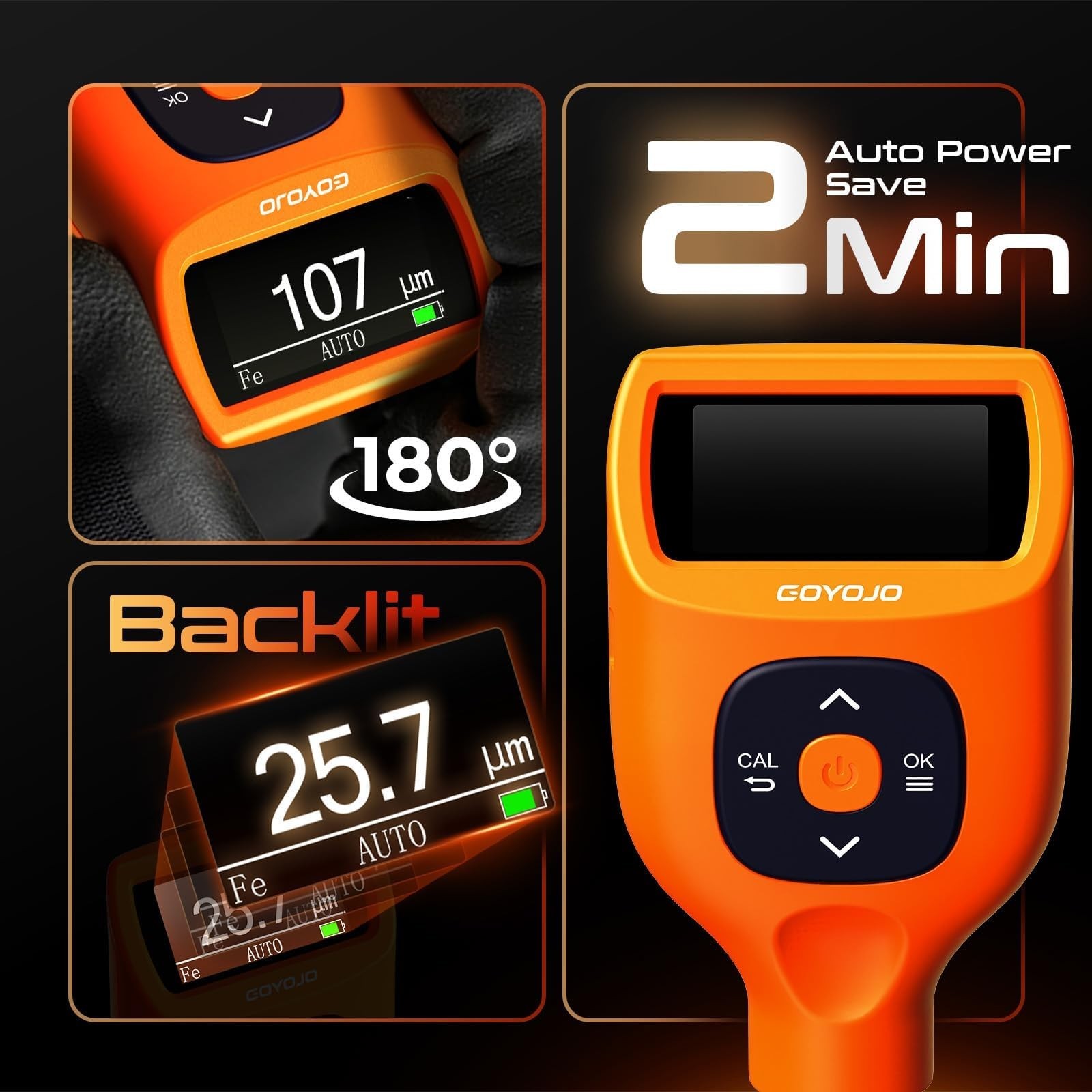 GOYOJO Paint Thickness Gauge for Cars, 0-2000μm (0-79 mils) Coating Thickne