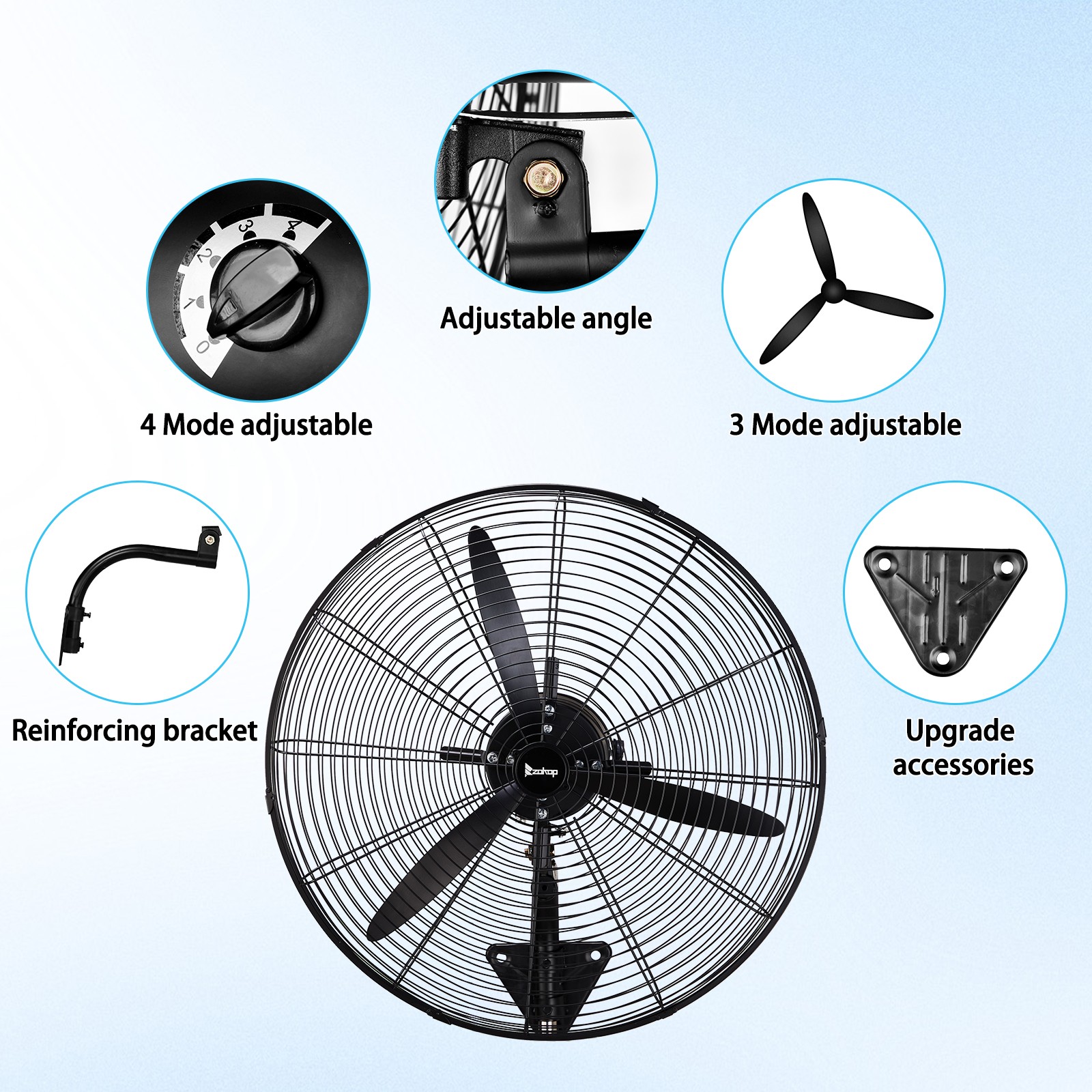 20» High Velocity Oscillating Wall Mount Fan For Commercial, Industrial 4 Speed
