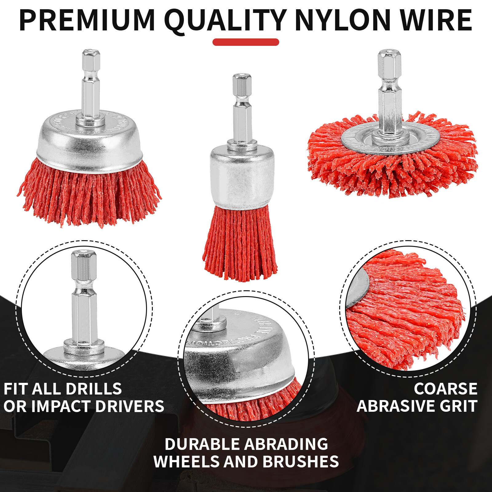 Nylon Filament Abrasive Wire Brush Wheel Cup Brush 1/4″ Hex Shank Rotary Tools