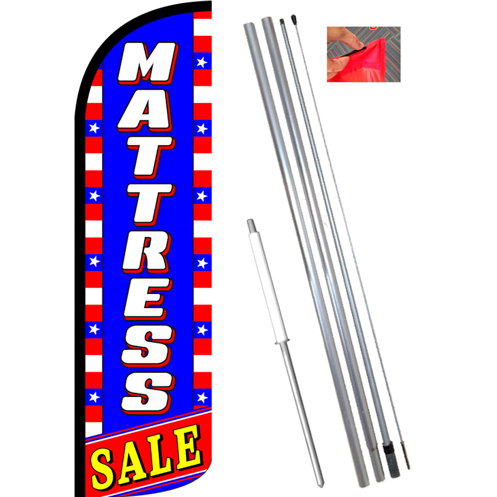 MATTRESS SALE (Blue/White/Stars) Windless Feather Flag Bundle (Complete Kit) OR