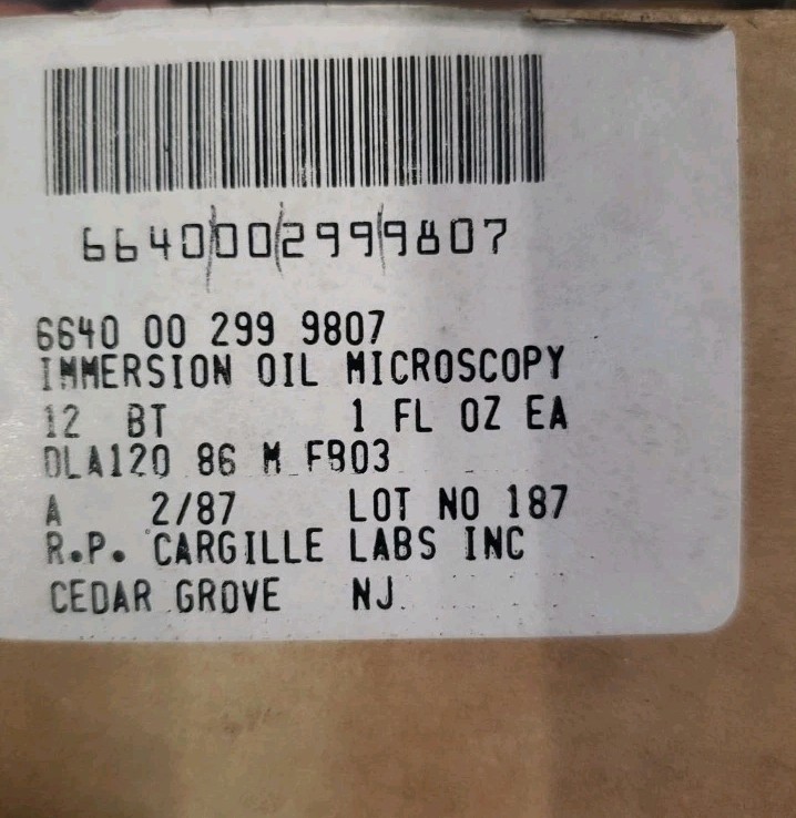 Cargille Lab. Non-Drying Immersion Oil Microscopy Type B – 1 FL OZ Lot Of 2 NOS