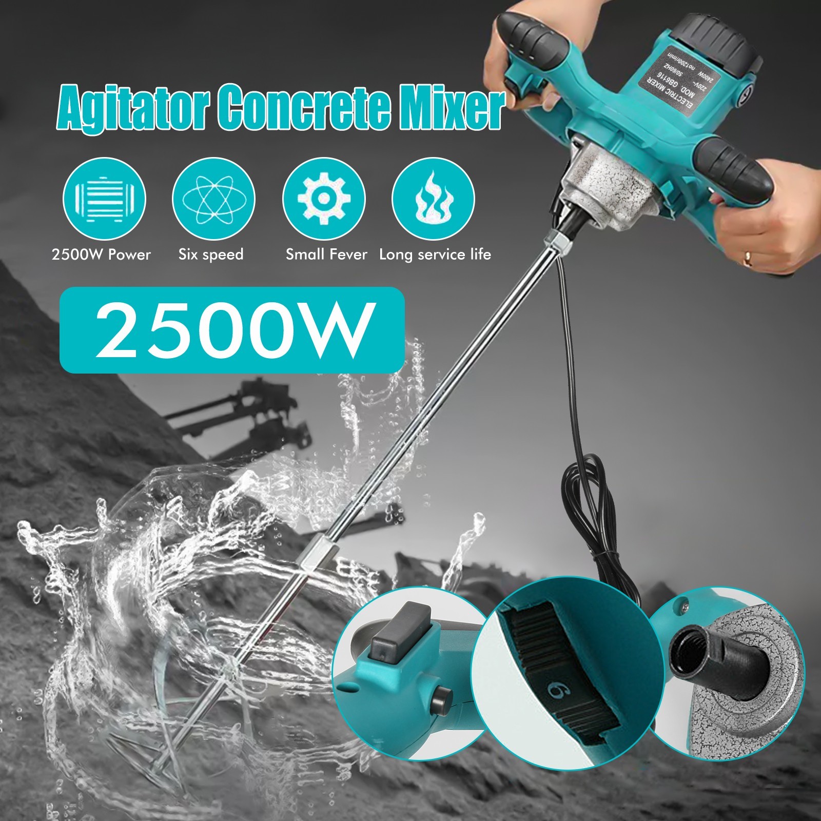 2500W Handheld Electric Mixer 6-Speed Adjustable High Efficiency