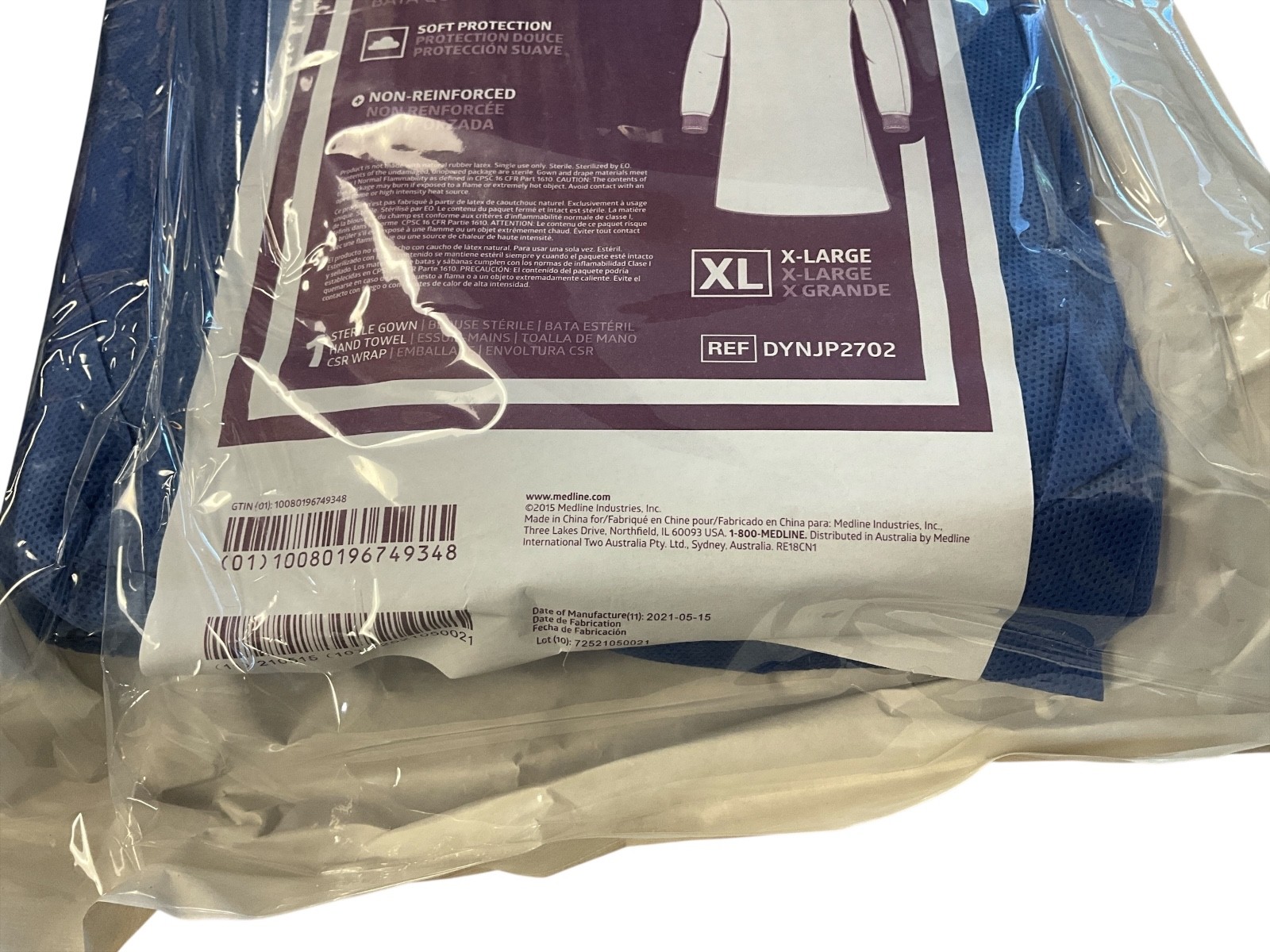 Medline Aurora DYNJP2702 XL Sterile Surgical Gown AAMI Level 3 Case of 30