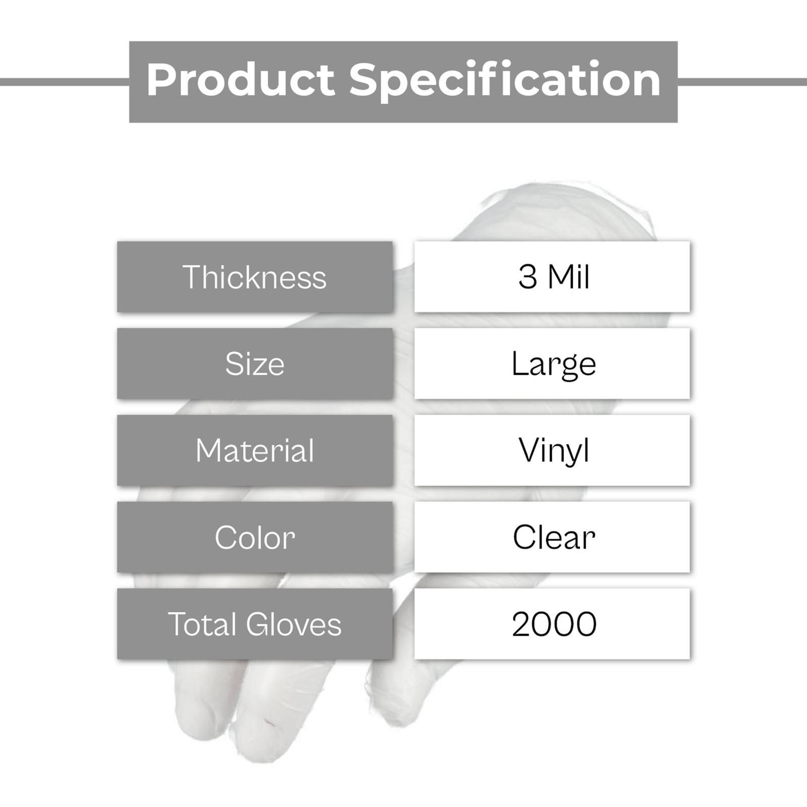 2000 Pcs Latex and Powder Free Non Exam Clear Vinyl Gloves Large 3 Mil Non Exam
