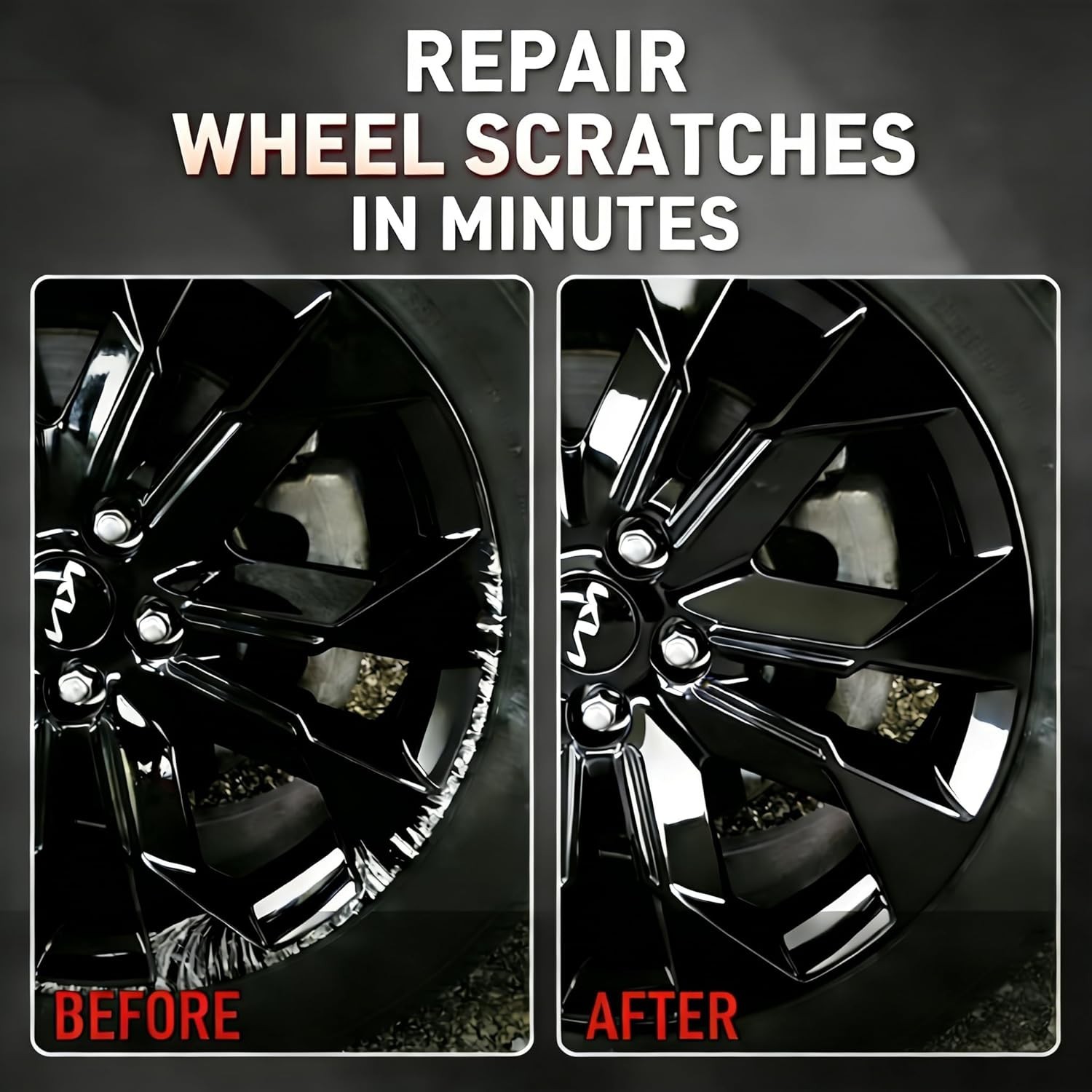 Wheel Scratch Repair Kit, Gloss Black Rim Touch Up Paint, Repair Curb Rash, Scra