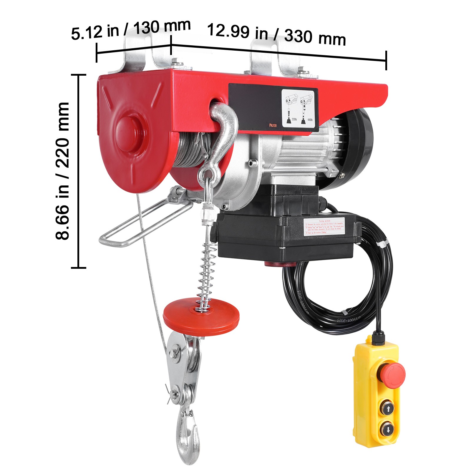 VEVOR Electric Hoist Crane Winch 440-2200 lbs 328′ Wireless & 14′ Wired Remote