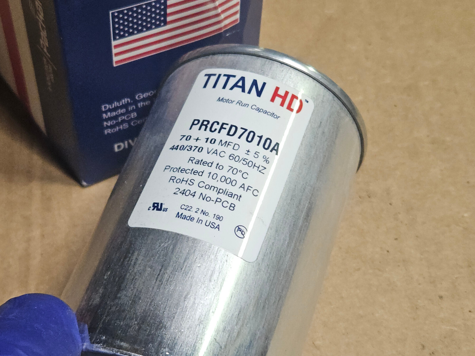 TITAN HD Motor Dual Run Capacitor: Round, 440/370V AC, 70/10 mfd, 4 13/32