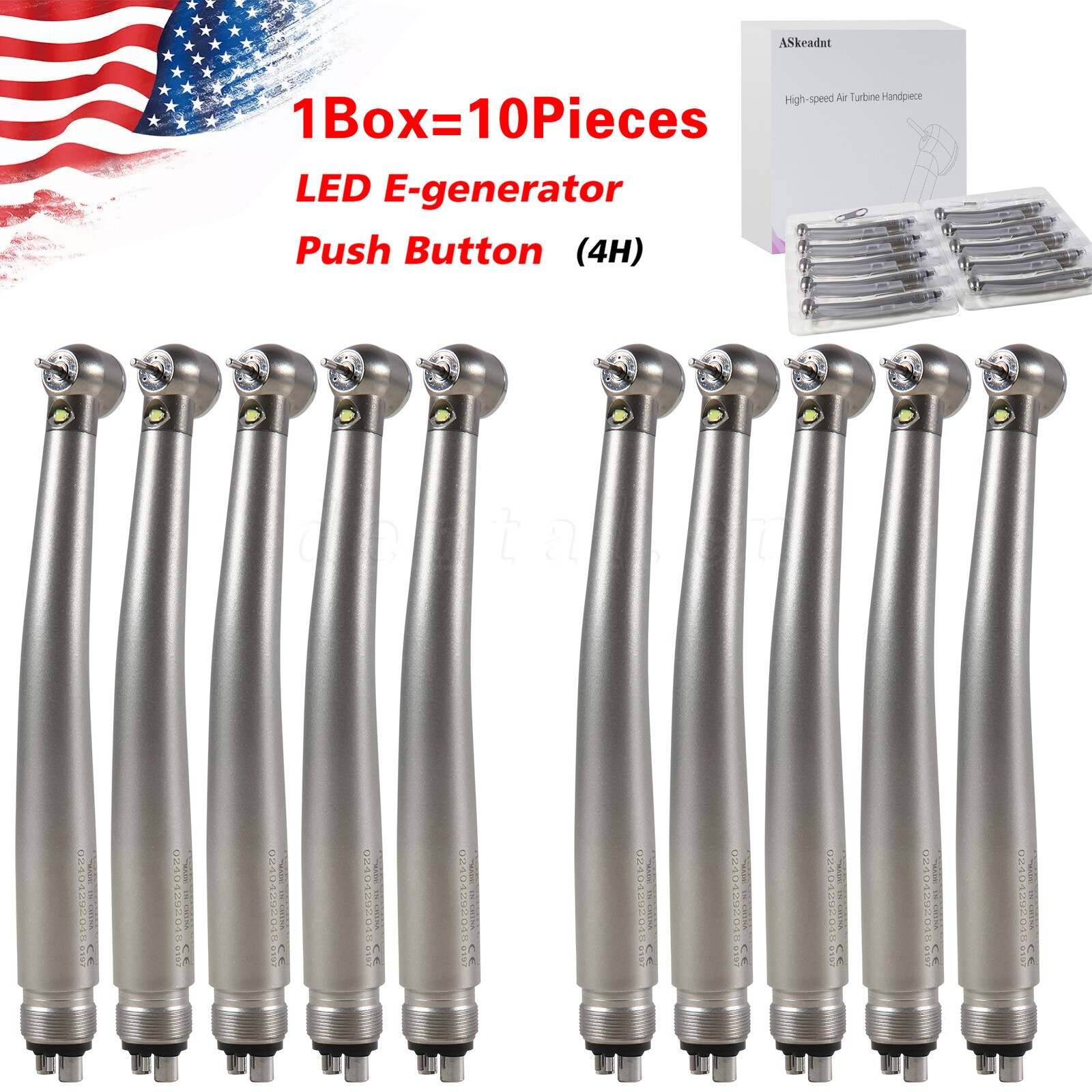 10 NSK Style Dental Hi Speed Handpiece Fiber Optic LED E-generator Turbine 4Hole
