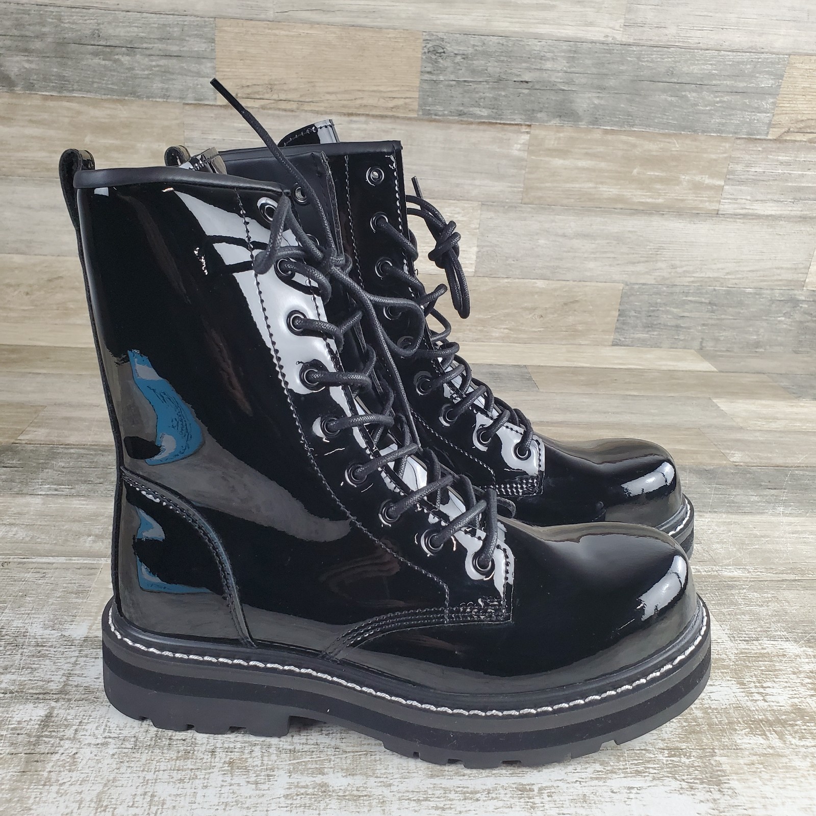Avenger Fortune Womens Work Boots Sz 9.5 D Black Shiny Patent Leather Lace-Up