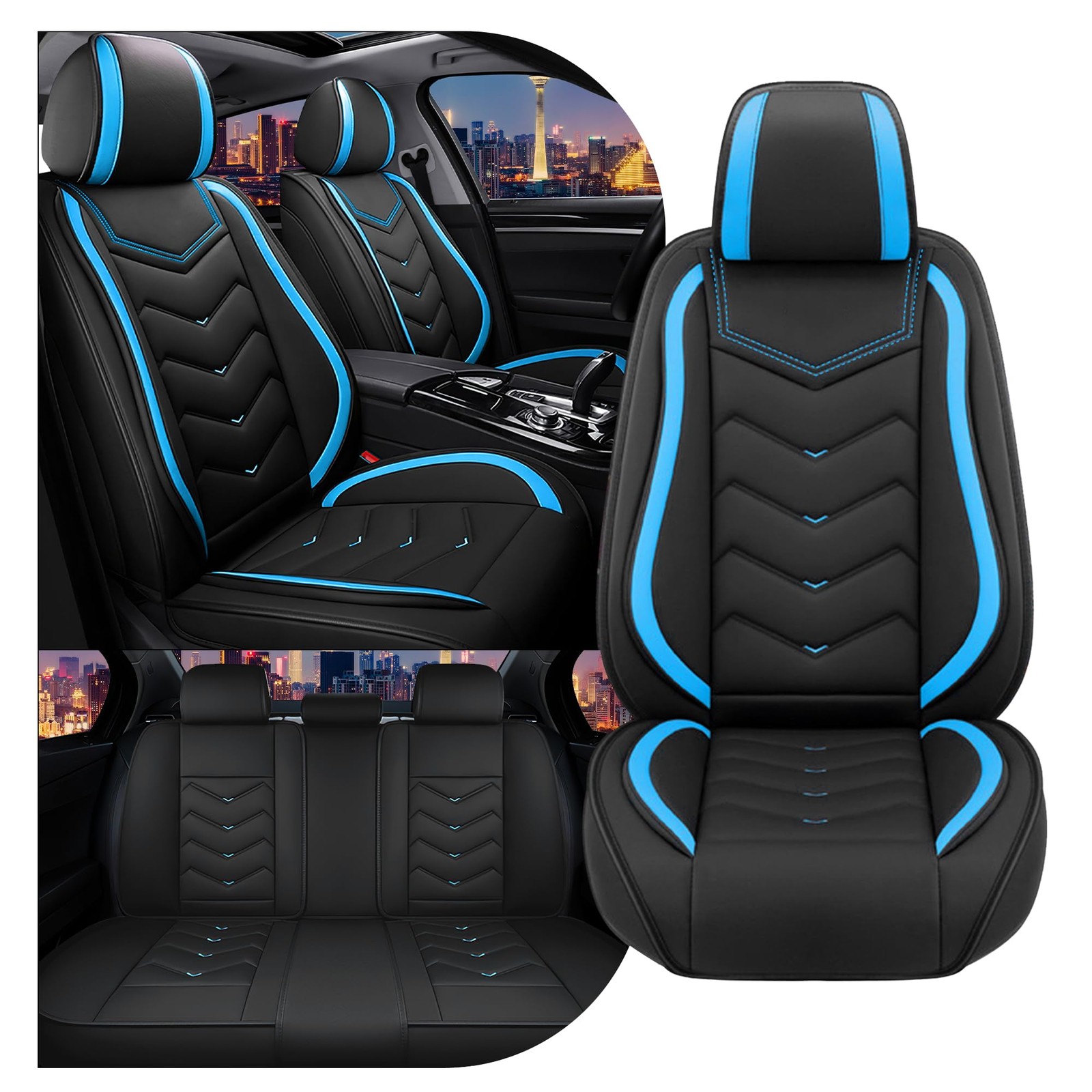 Car Seat Covers Toyota Highlander 01-2026 Nappa Leather Sport 5 Seats Black Blue