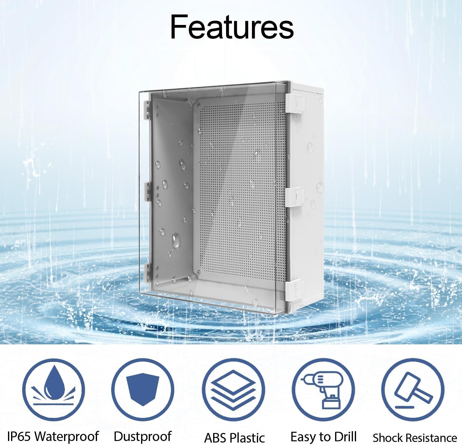 Heavy Duty ABS Electrical Junction Box, Hinged Clear Cover, Outdoor 19.7″