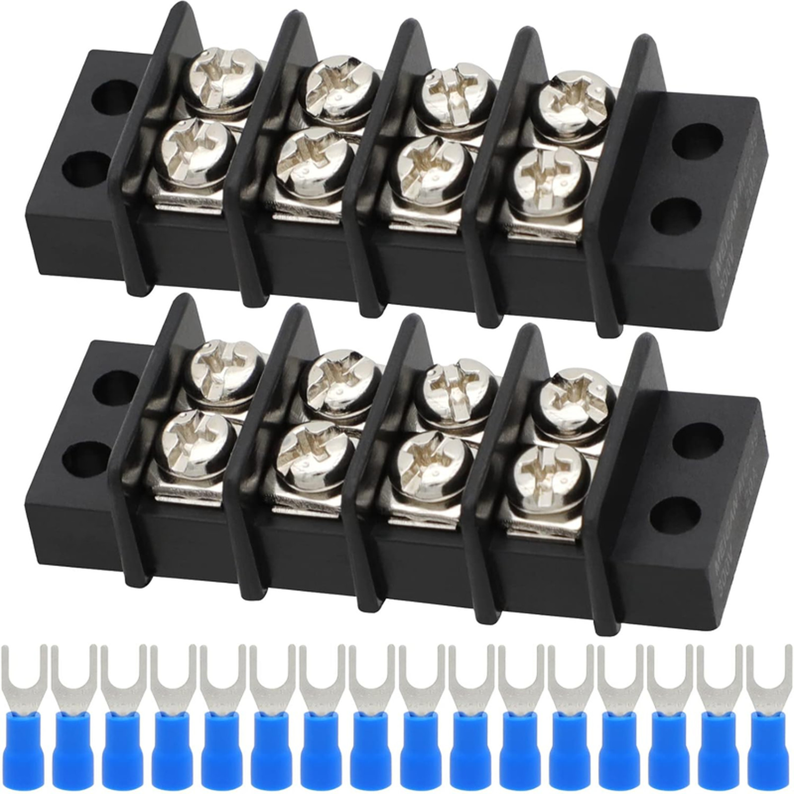 Terminal Block,2 Pack 4 Circuits 20-30A 200v-450v Dual Row Screw Terminals Strip
