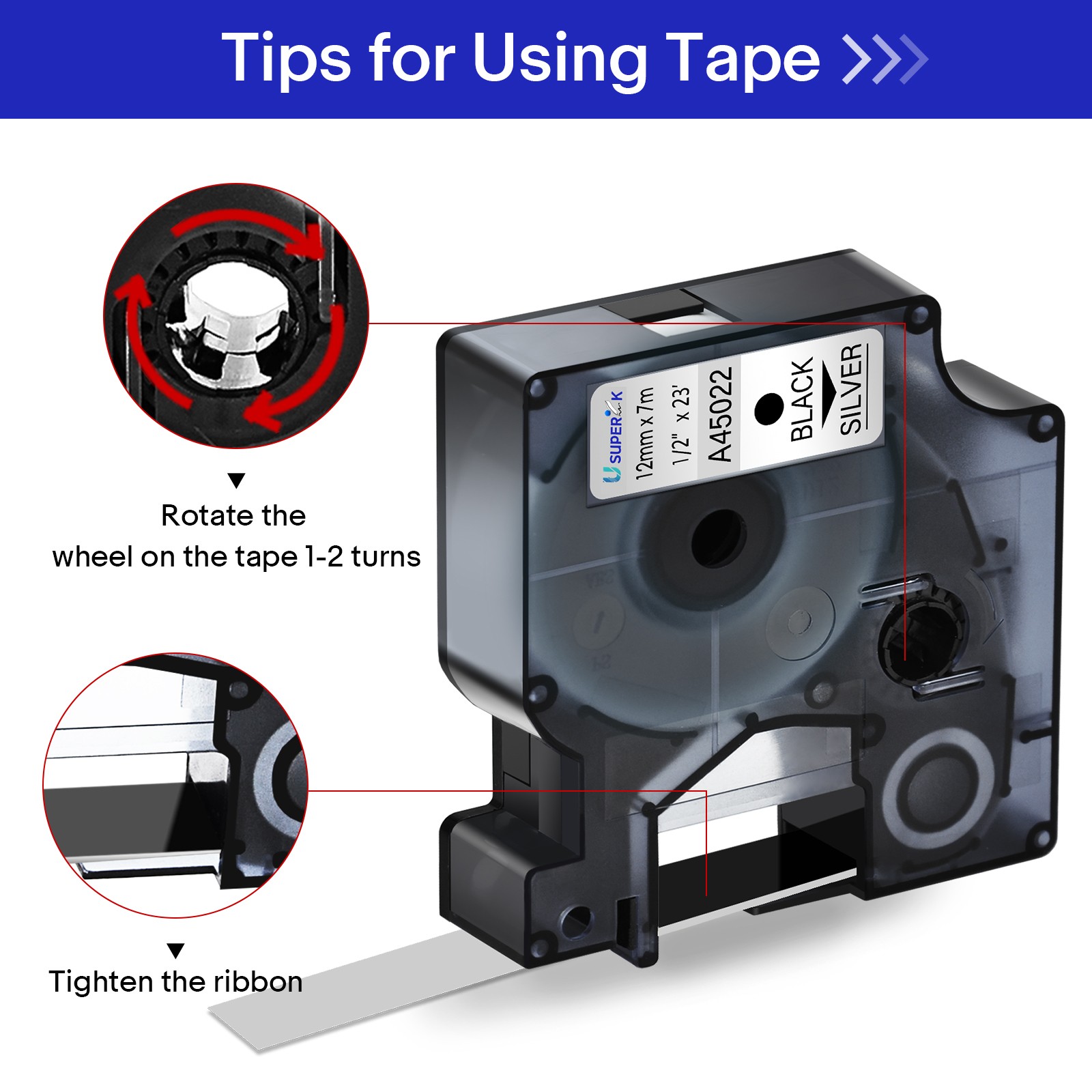 8xA45022 Black on Silver Label Tape Dymo D1 0.47» Work For LabelManager 150 155