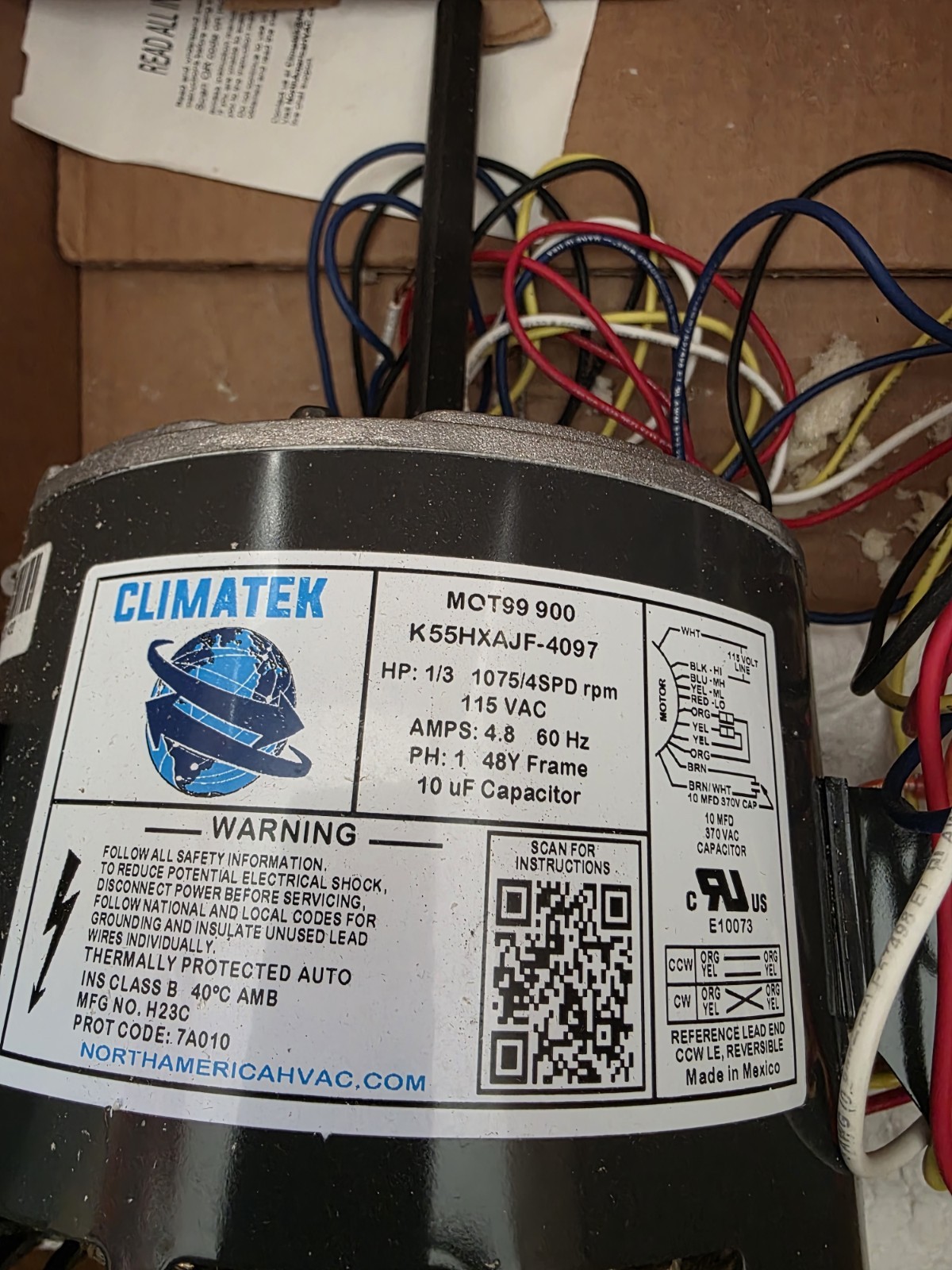 ClimaTek MOT99 900 HVAC Motor K55HXAJF-4097 115VAC 4.8A Reversible