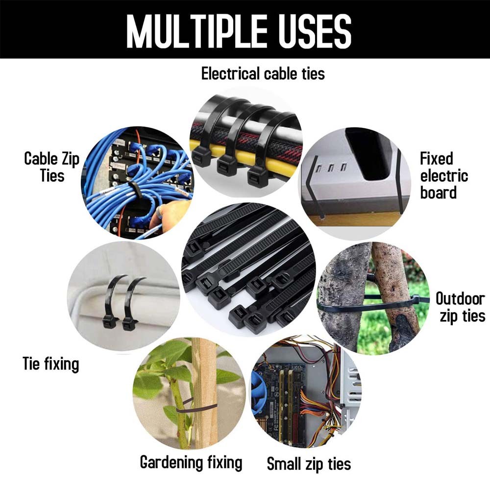 8″ Nylon Zip Ties 1000 PCS 30 LBS UV Resistant Waterproof Black Cable Wire Wrap