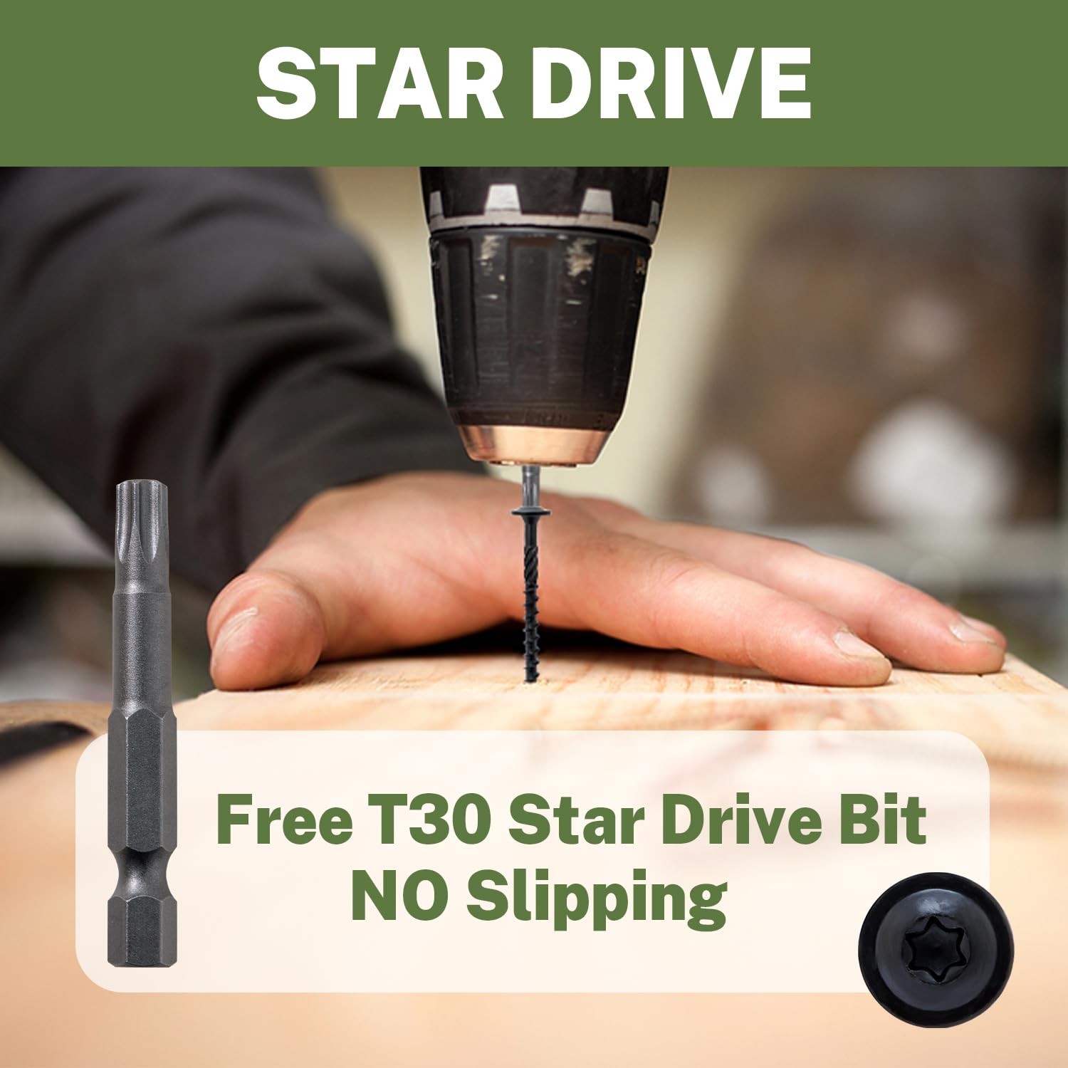 #14×4″ Lag Screws 50pcs Torx Drive Structural Wood Timber Screws w/ T30 Star Bit