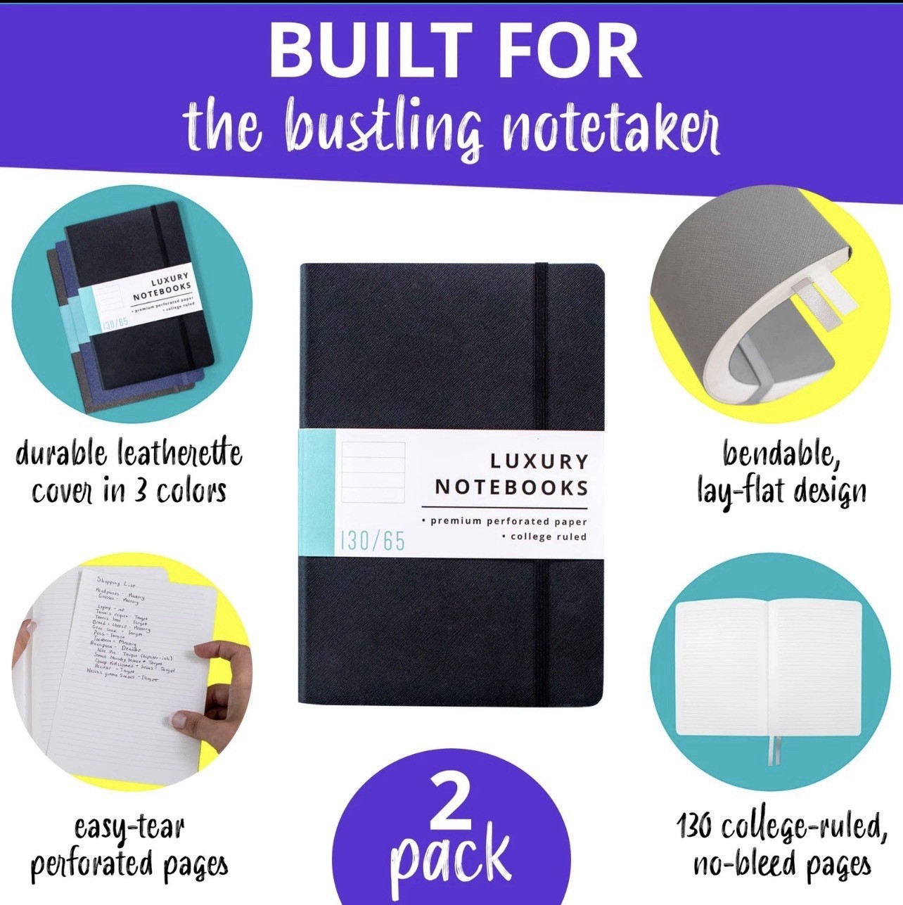 Lined Journal Notebooks (2 Pack) – Luxury Journals for Writing w/ 130 Pages