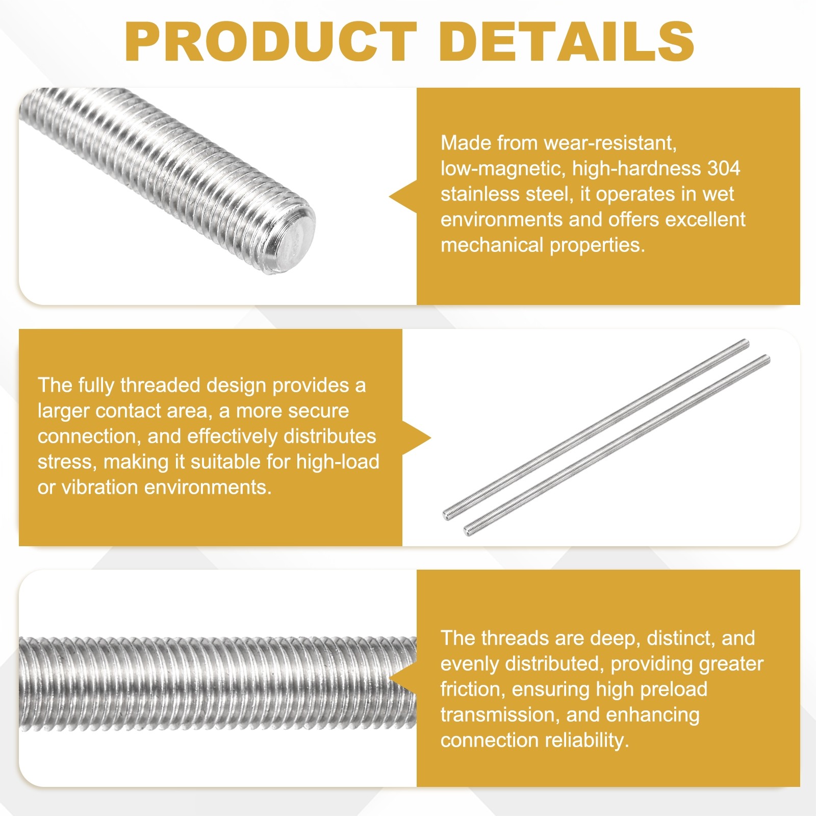 M14x1.5mm 200mm 304 Stainless Steel Fully Threaded Rod