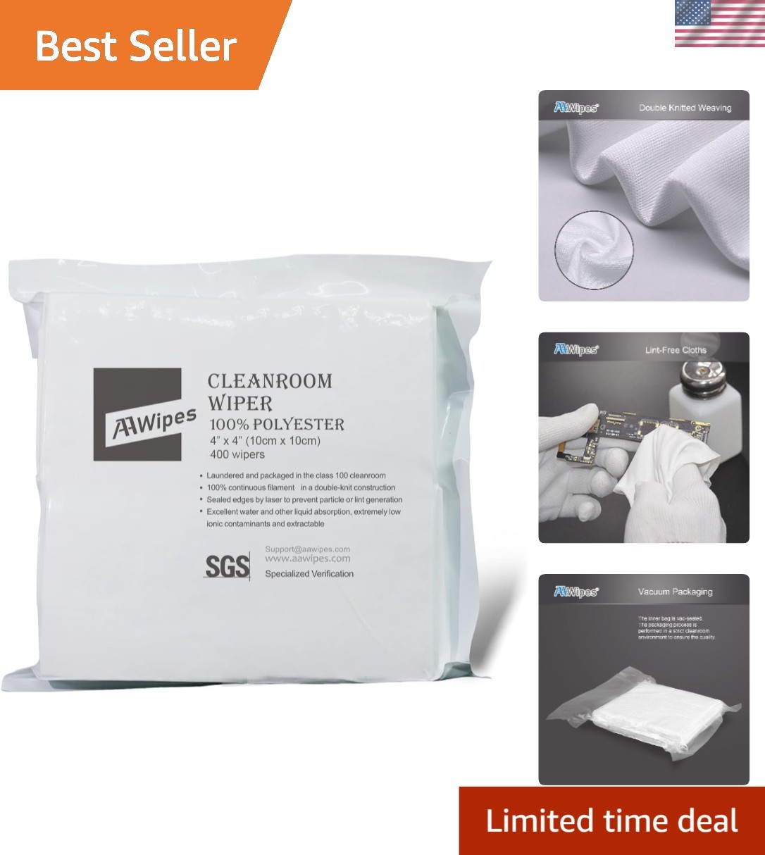 400 Count Lint-Free 4″x4″ Ultra-Soft Polyester Cleanroom Wipes for Electronics