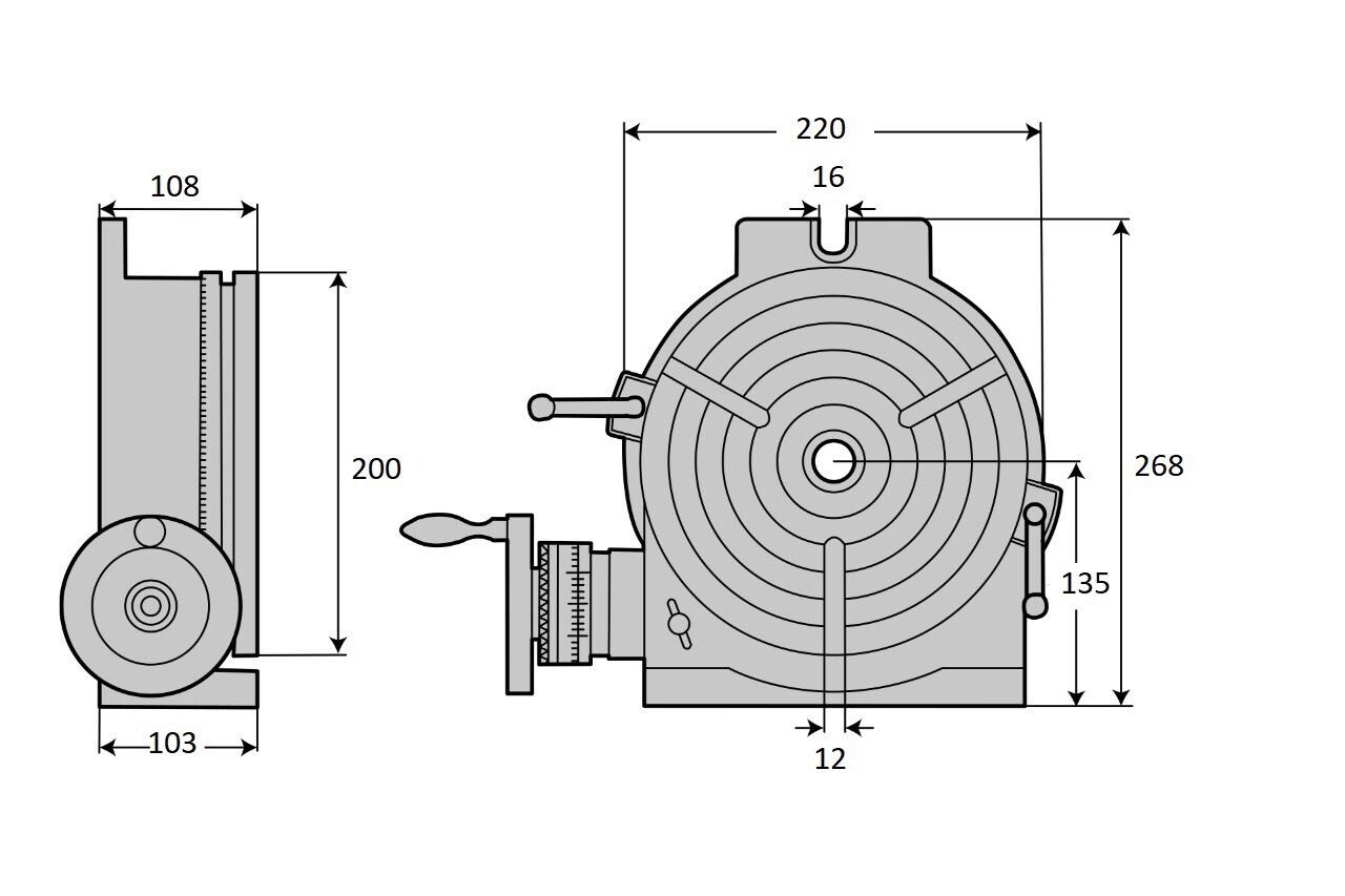 8″ HORIZONTAL & VERTICAL ROTARY TABLE w. 8″-4 jaw independent chuck 4 T-nuts