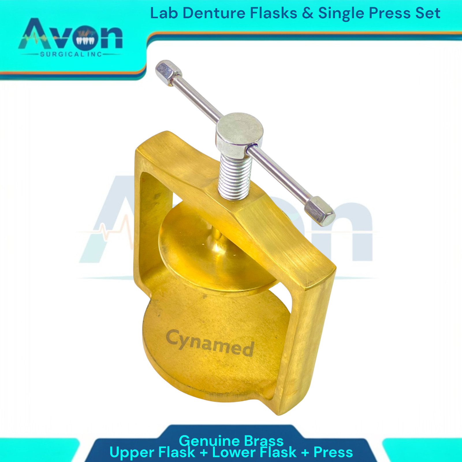 Set of 3 | Denture Compression Flask Press + Upper & Lower Flasks -Genuine Brass