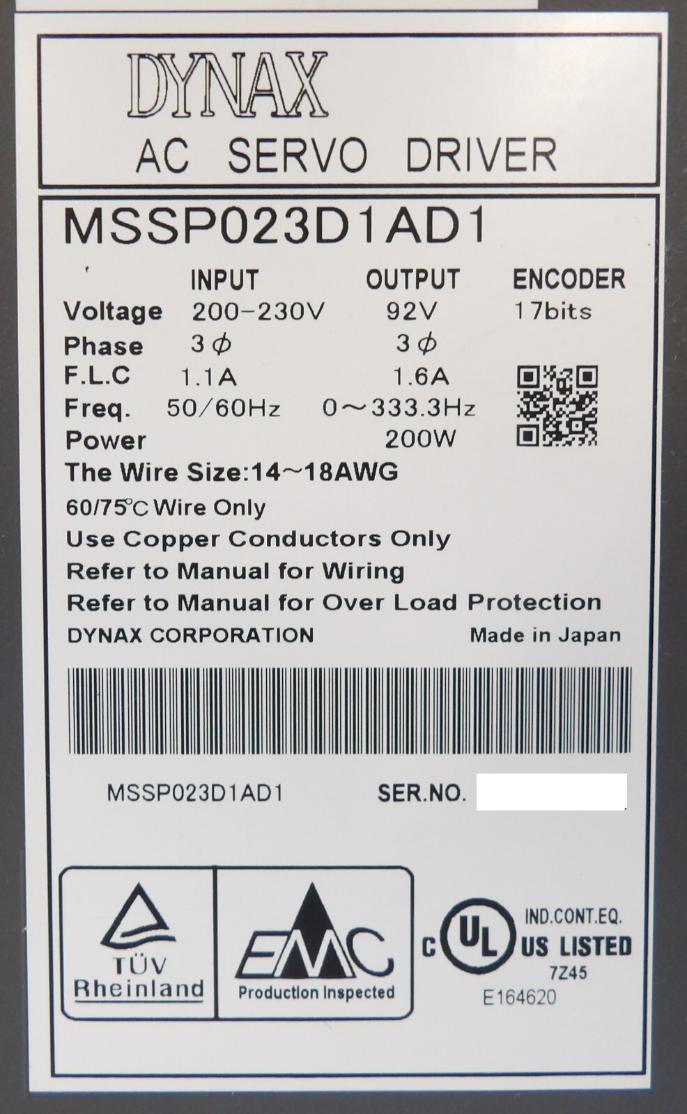 Dynax MSSP013D1AD1 MSSP023D1AD1 MSSP043D1AD1 AC Servo Drive Lot of 10 Working
