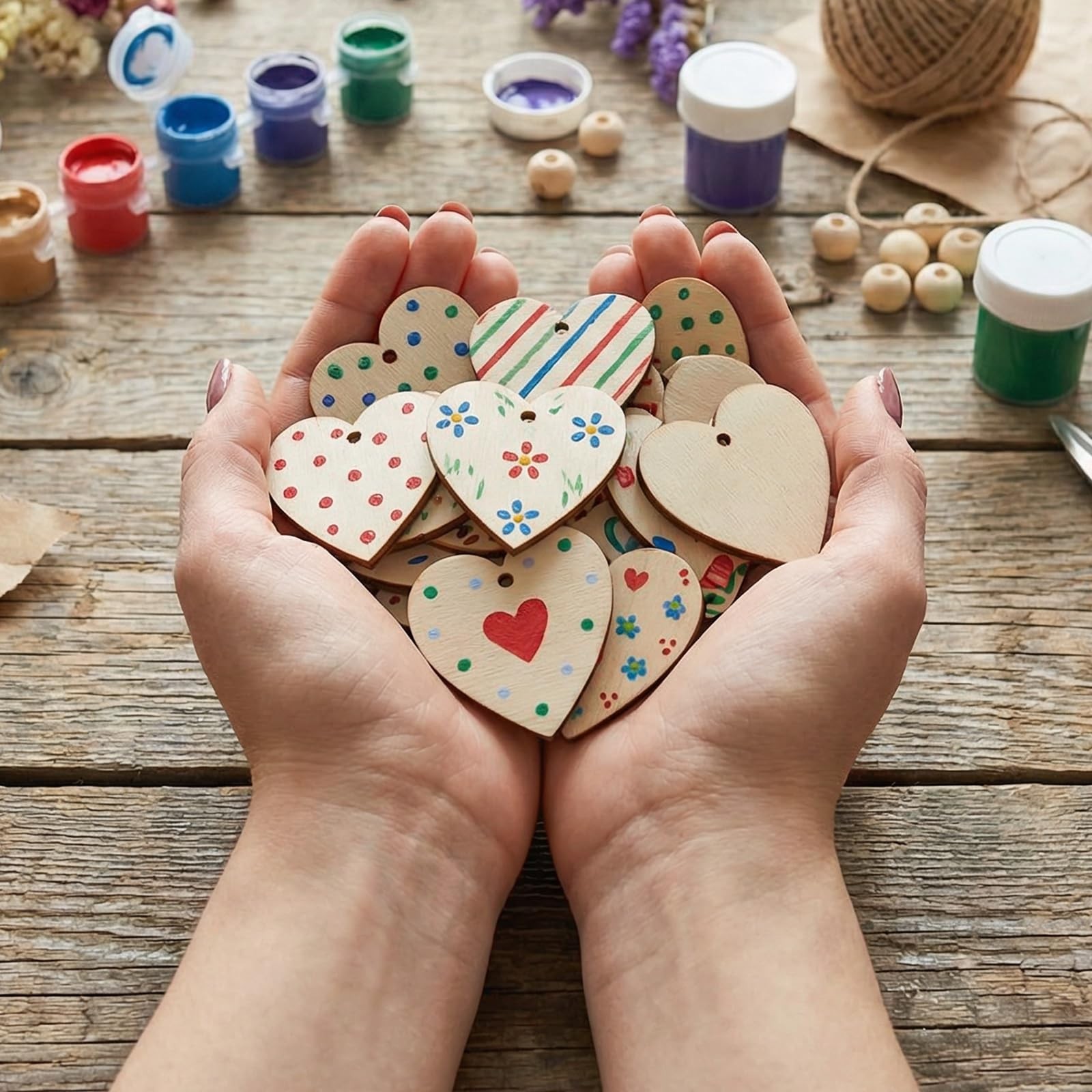 Wooden Hearts for Crafts 100pcs 1.3 Inch Unfinished with Holes DIY Wedding Decor
