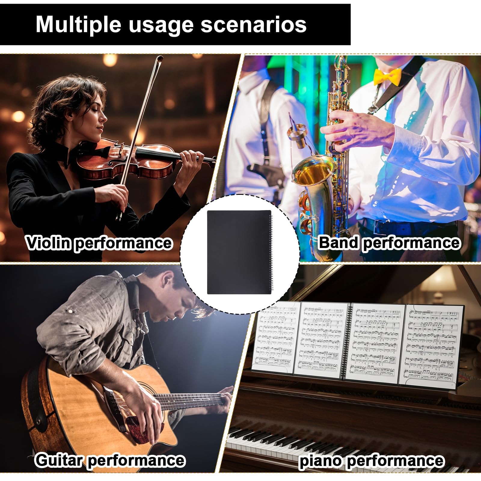4 Pages Expand Sheet Music Folder Spiral Binder Black 8.5×11 Inch 60 Pages