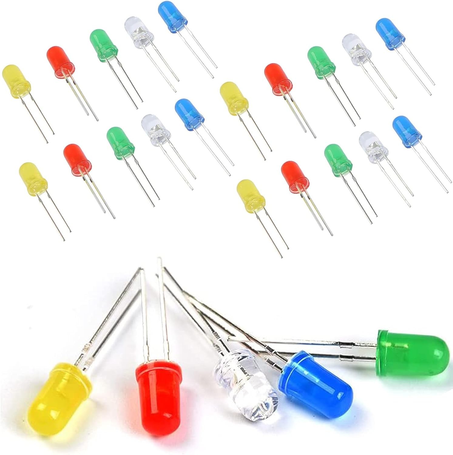 300 Pieces Clear LED Diodes 3mm 5mm 2 Pin Round Assorted 5 Colors Kit Storage