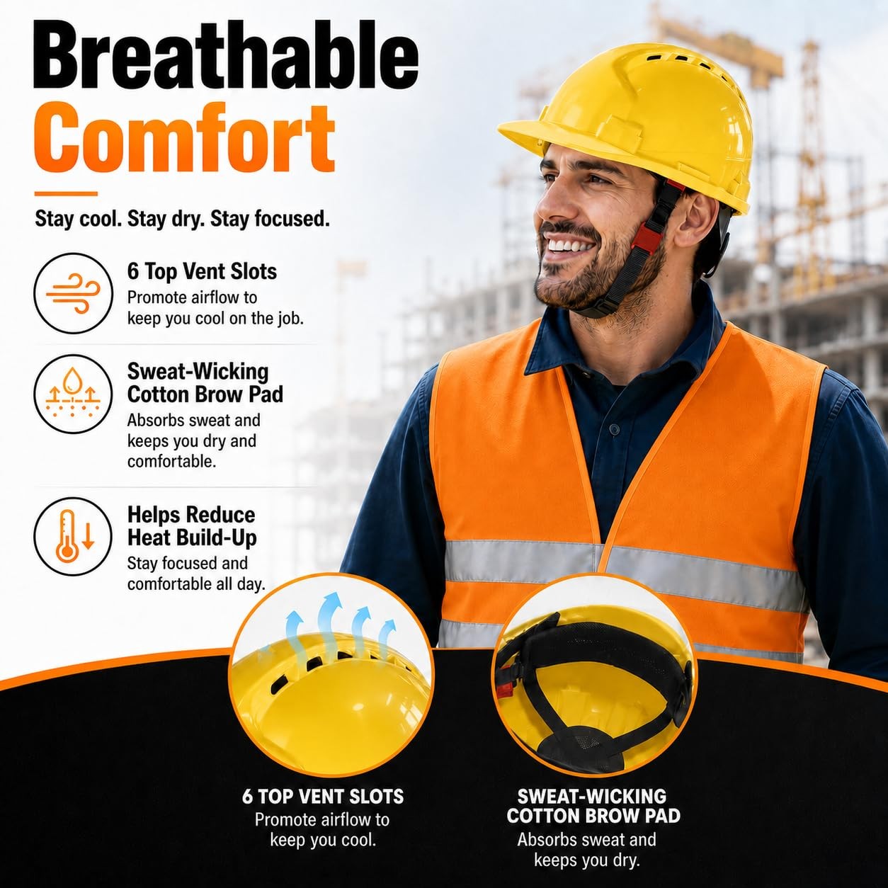 Bailiyake 4 Pt. Suspension Hard Hat Safety Vests Bulk Safety Helmets Adjustable