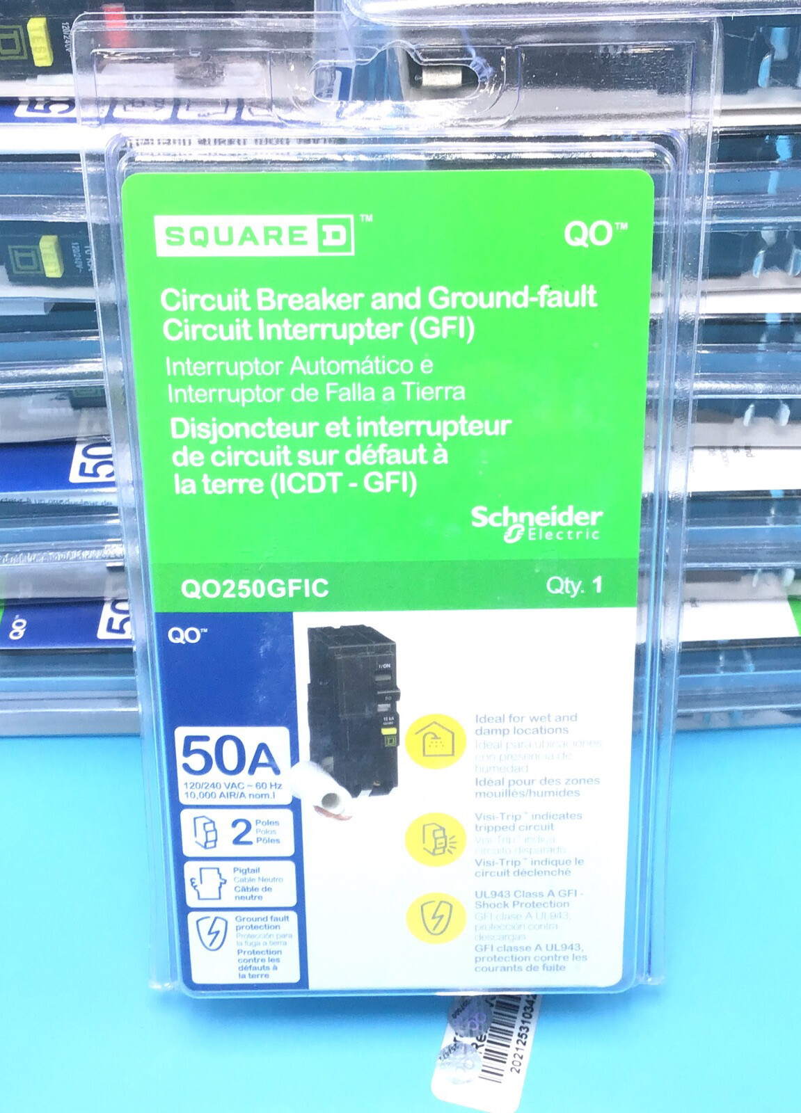 New Circuit Breaker Square D QO250GFI QO250GFIC 50 Amp 2 Pole 120/240V GFCI
