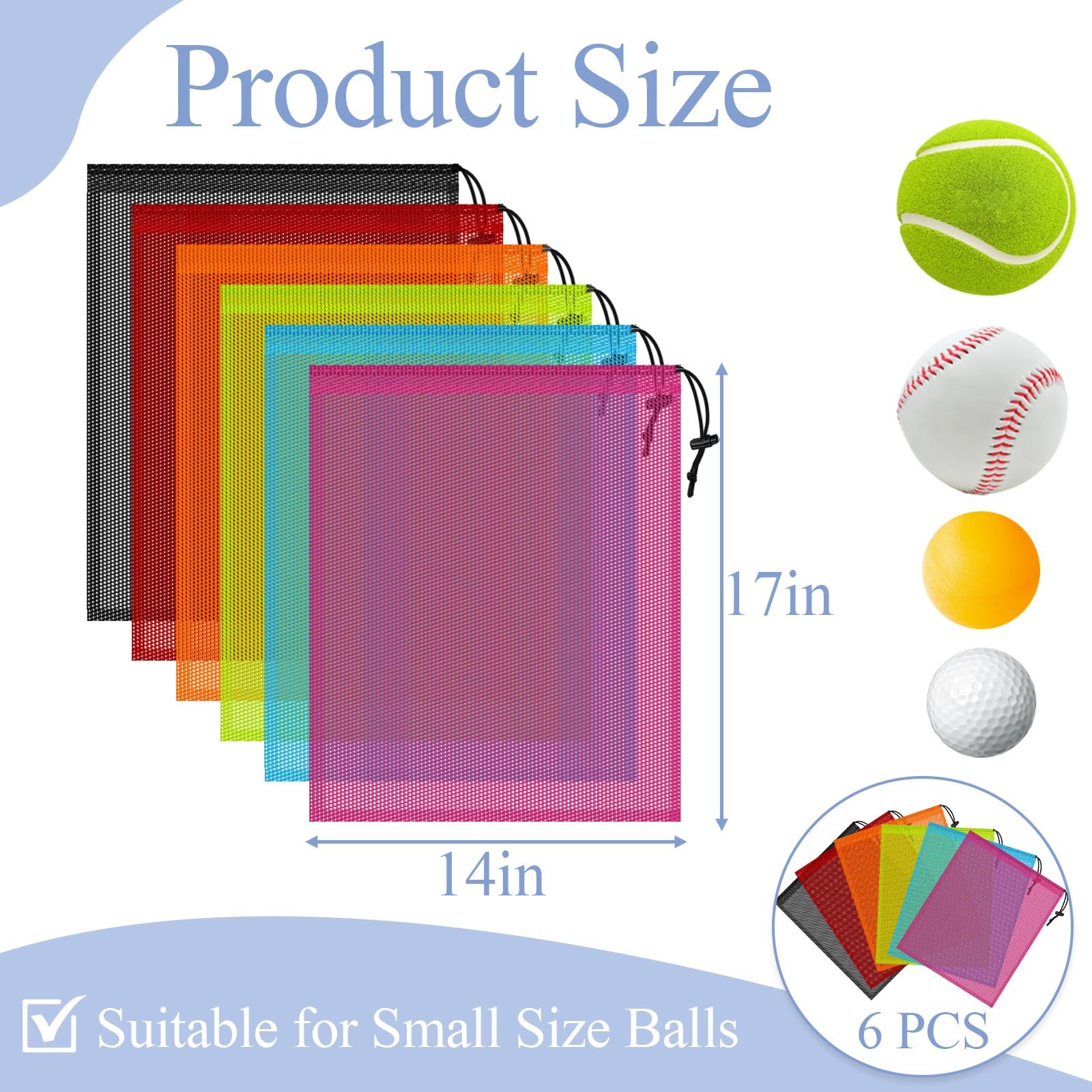 6PCS Multicolor Mesh Bag Drawstring, 14 x 17 Inch Net 14x17inch,