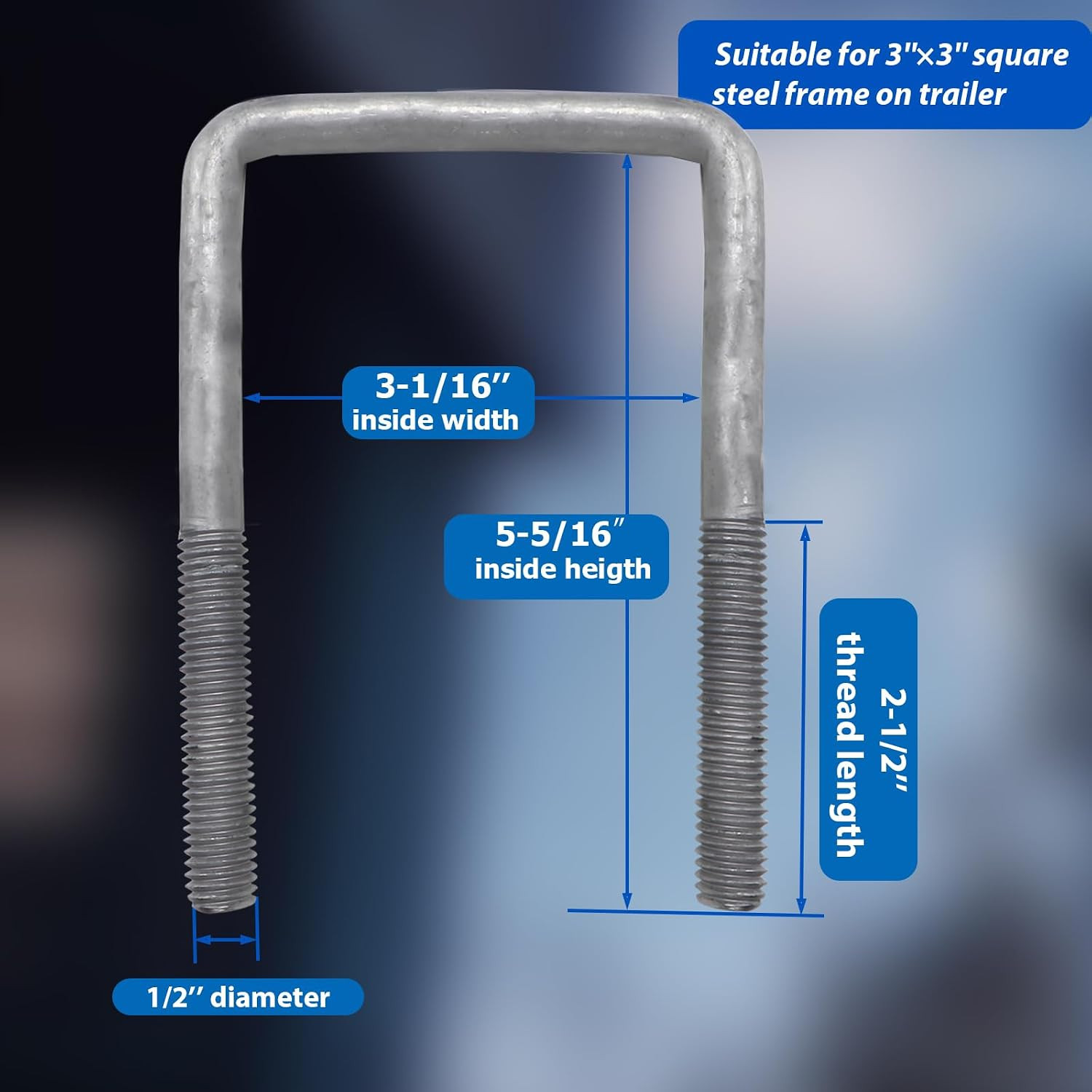 4 Pcs Hot Dipped Galvanized Square U-Bolts,1/2″ D X 3 1/16″ W X 5 5/16″ L,Boat T