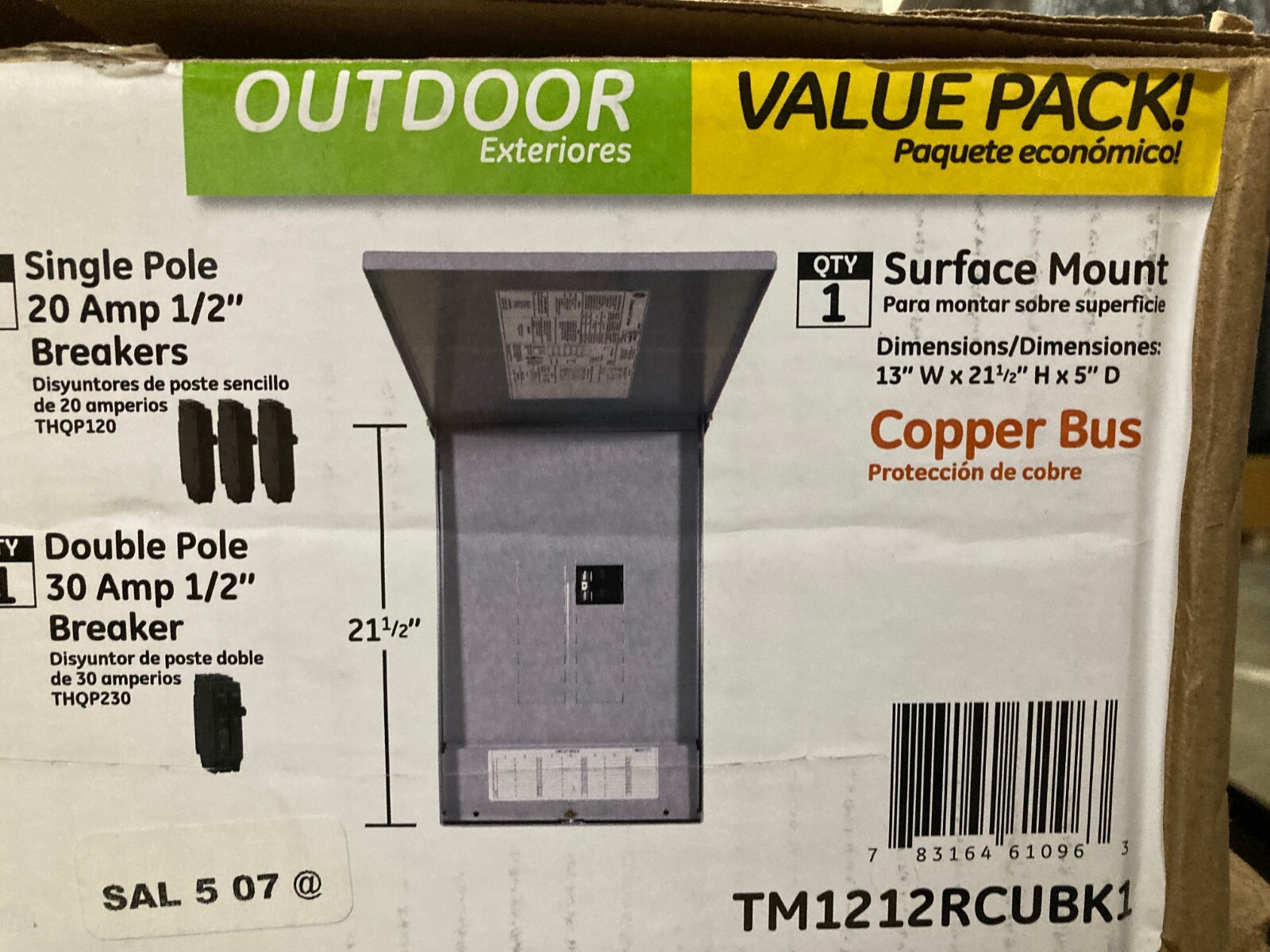G.E. Main Breaker Load Center Outdoor Panel 125 A Surface Mount TM1212RCUBK1
