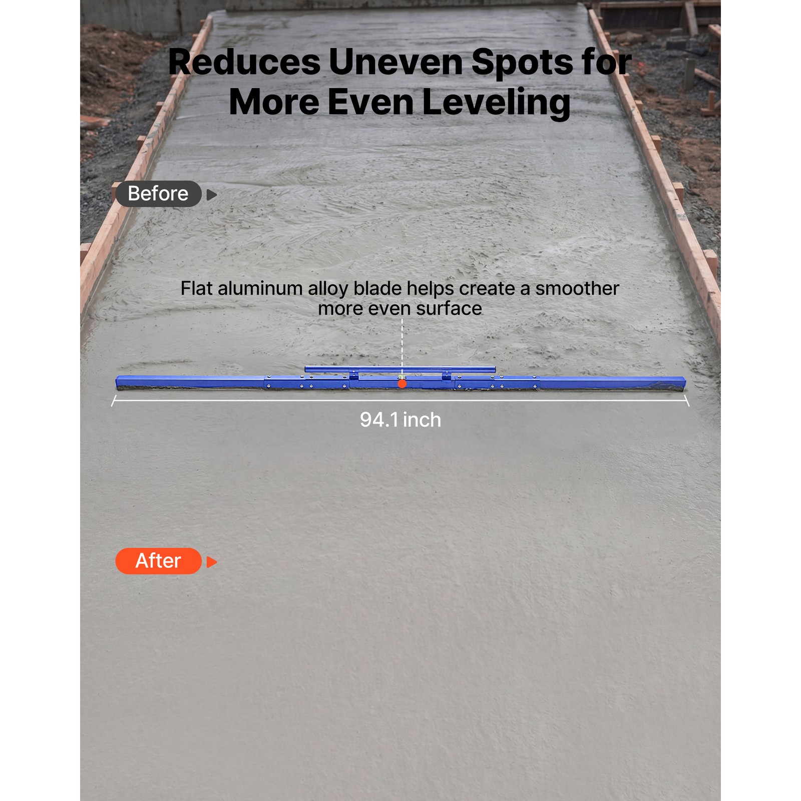 Uimoso 96-Inch Manual Concrete Screed Board, Aluminum Alloy, Blue Finish