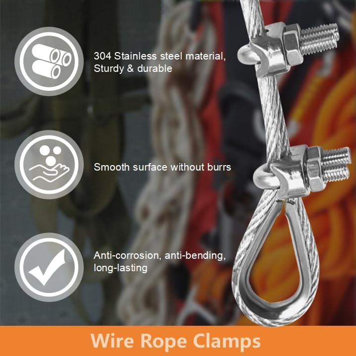 Lyrlidr 8 Pcs M5 Wire Rope Clamps Cable 4 3/16″ Thimble…