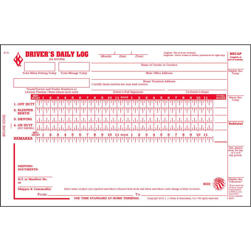 J. J. Keller Driver Daily Log Book 10-pk., DVIR & Simplified Recap, 2-Ply with