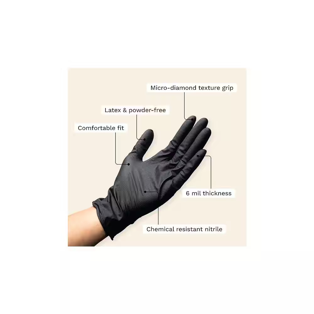 6 Mil Heavy-Duty Micro Diamond Texture Extra Large Nitrile Cleaning Gloves in Bl