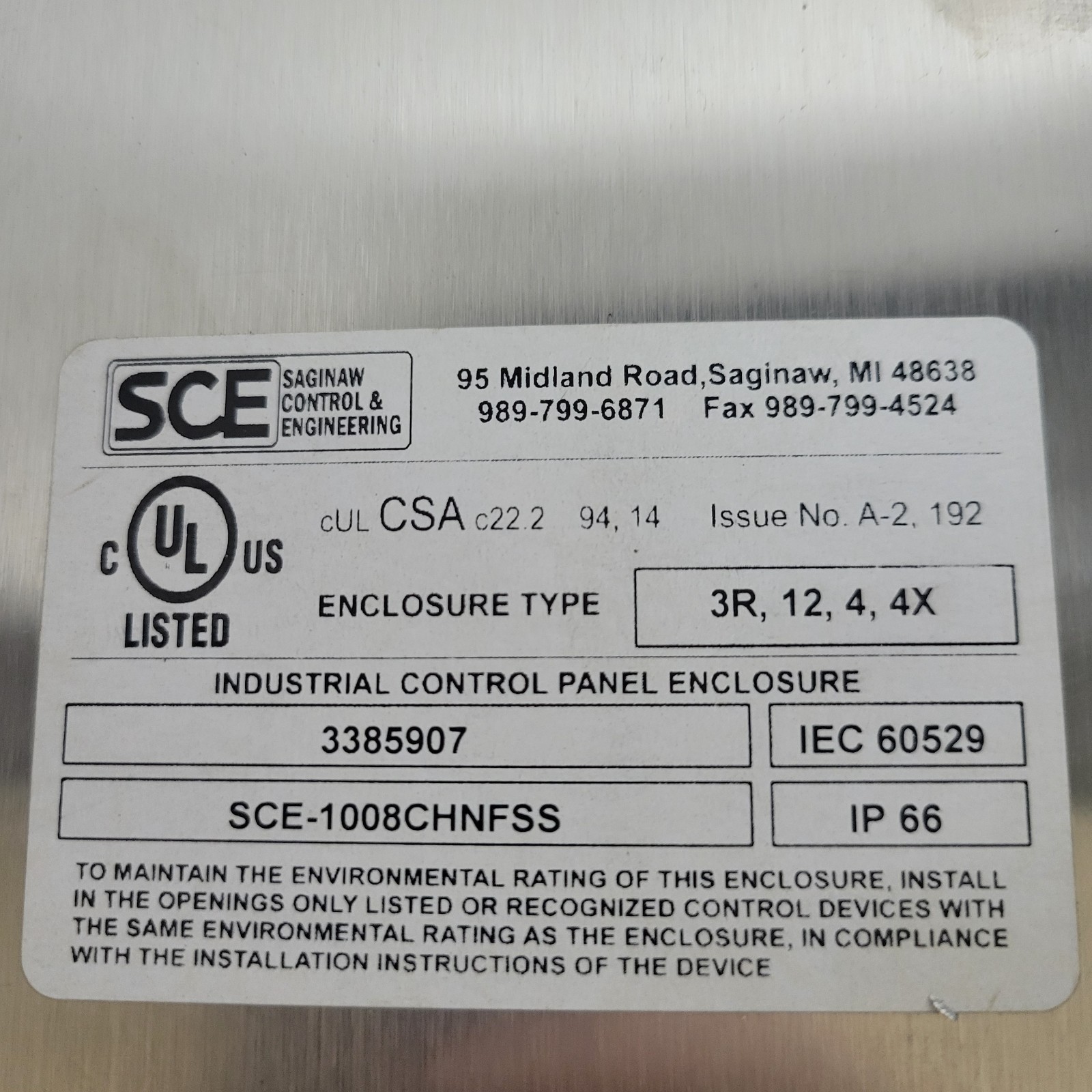 Dwyer DCT510ADC-SC Timer Control w/Saginaw SCE-1008CHNFSS Enclosure Assy (R32)